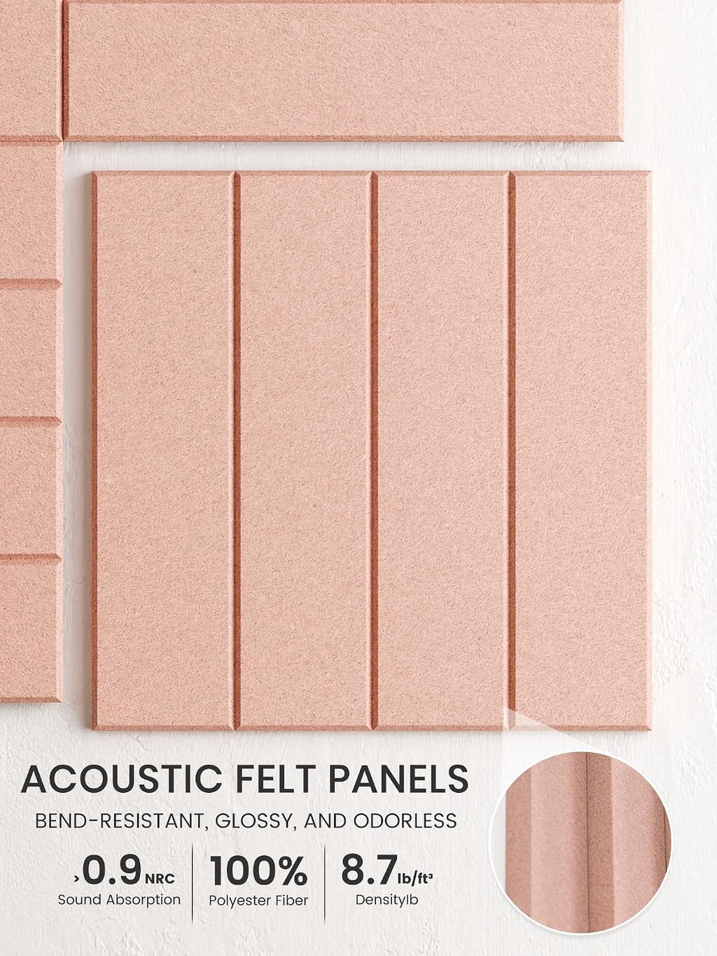 Large Felt Bulletin Board, Cork Board Alternative, Felt Wall Tiles with 30 Push Pins and Adhesive Tabs, Ideal for Office, Home & Classroom Decor, 6-Pack Bold Stripe-Pink