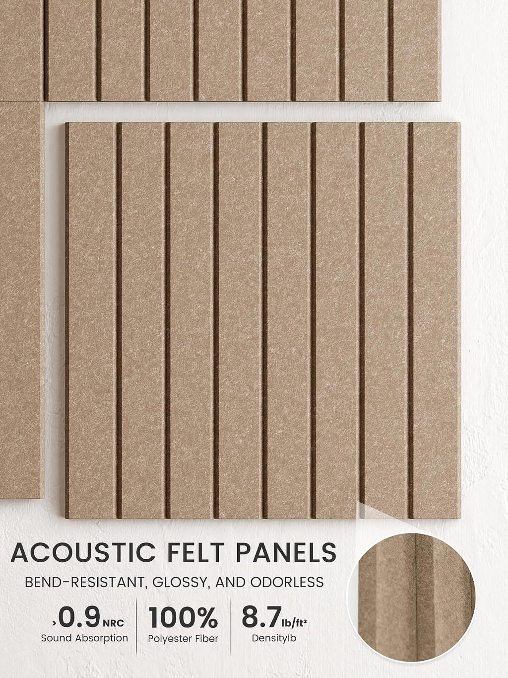 Large Felt Bulletin Board, 48" x 36" Cork Board Alternative, 12-Pack Fine Stripe Felt Wall Tiles with 30 Push Pins and 70 Adhesive Tabs, Ideal for Office, Home & Classroom, Taupe