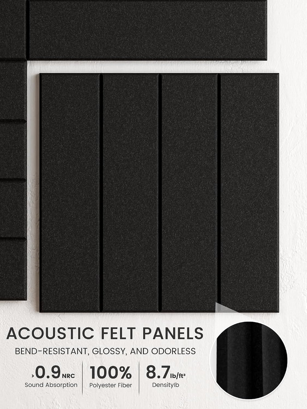 Large Felt Bulletin Board, 48" x 36" Cork Board Alternative, 12-Pack Bold Stripe Felt Wall Tiles with 30 Push Pins and 70 Adhesive Tabs, Ideal for Office, Home & Classroom, Black