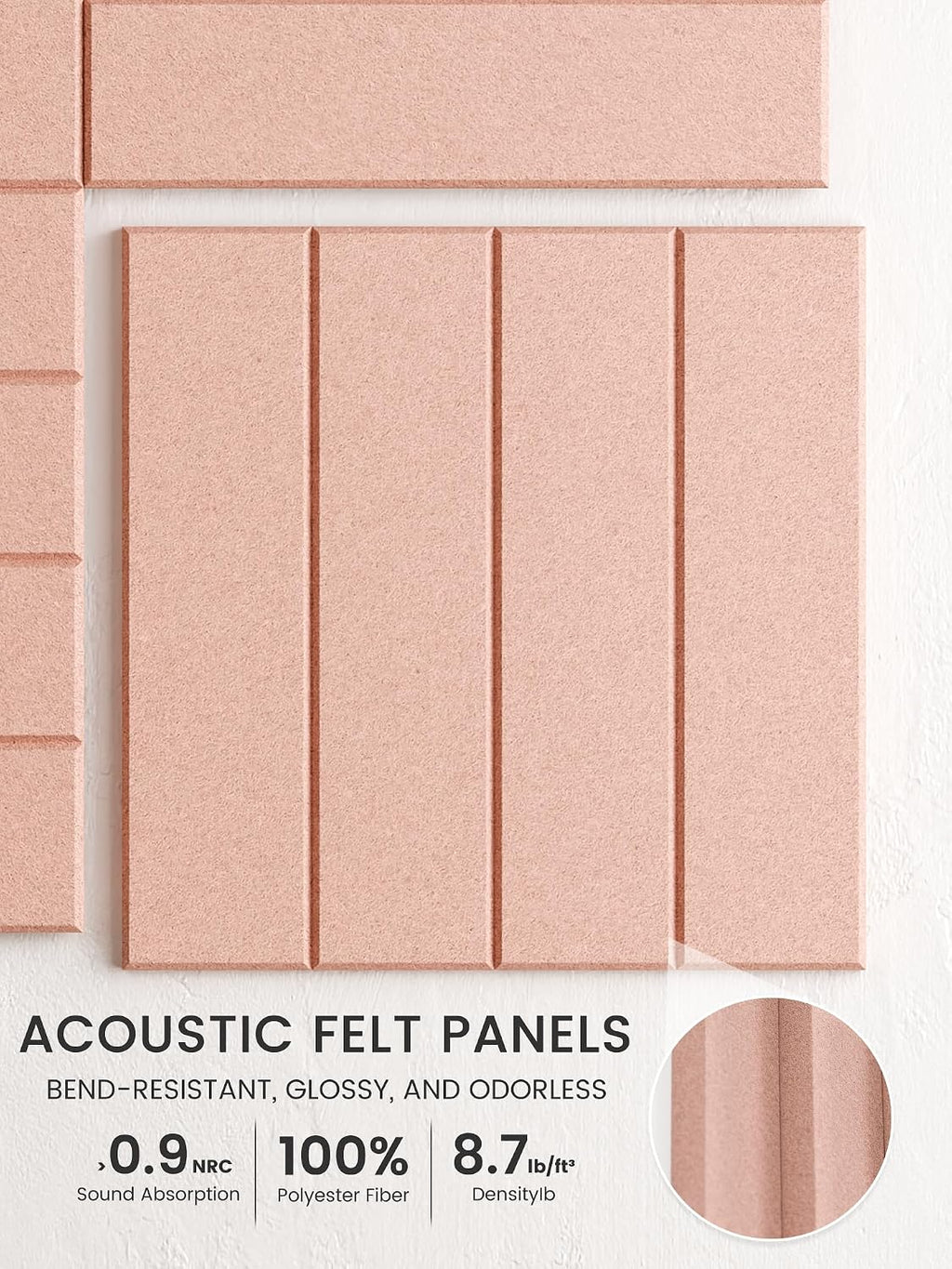 Large Felt Bulletin Board, Cork Board Alternative, 12-Pack Bold Stripe Felt Wall Tiles with 30 Push Pins and 70 Adhesive Tabs, Ideal for Office, Home & Classroom, Pink