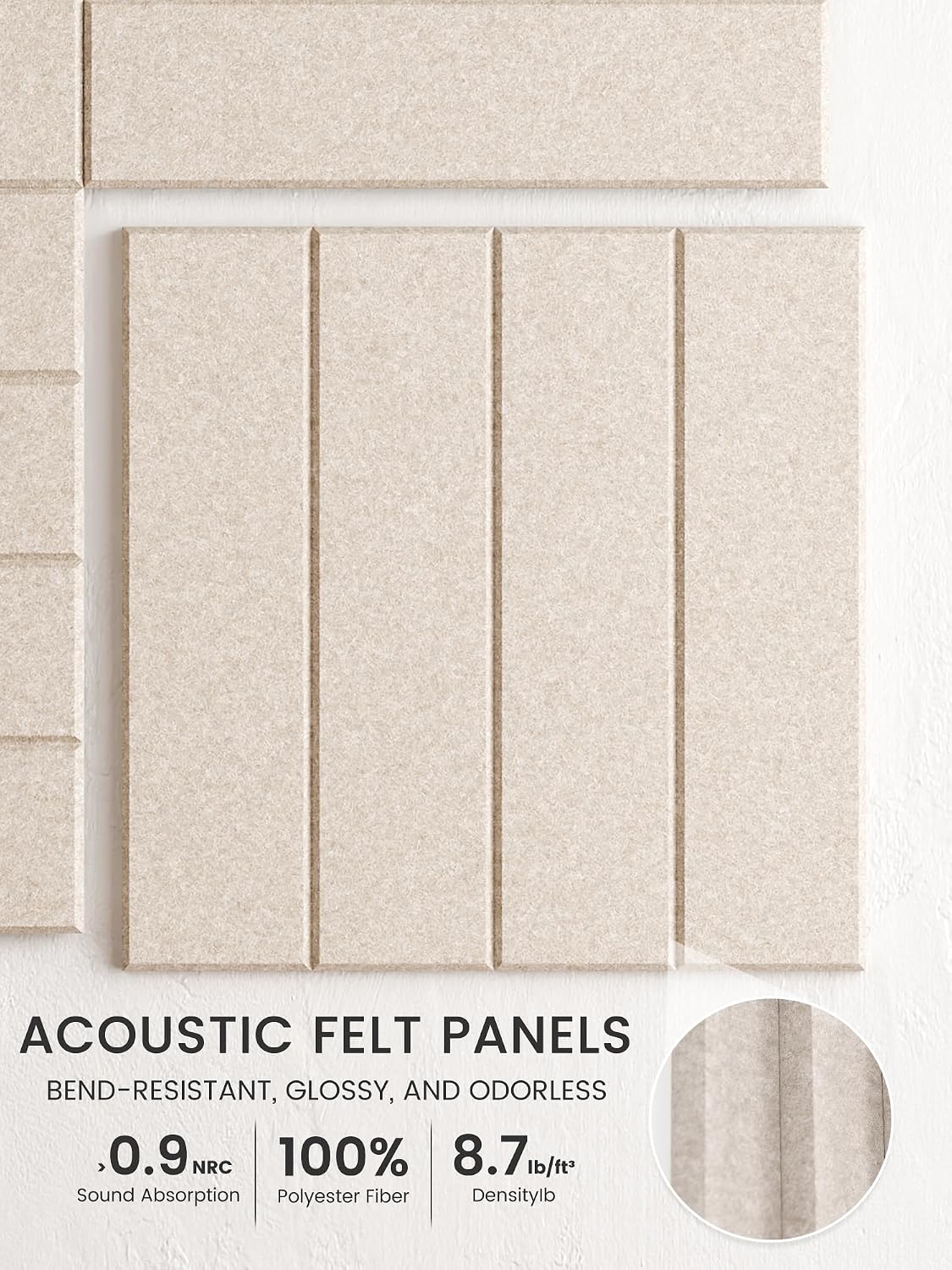 Large Felt Bulletin Board, 48" x 36" Cork Board Alternative, 12-Pack Bold Stripe Felt Wall Tiles with 30 Push Pins and 70 Adhesive Tabs, Ideal for Office, Home & Classroom, Oatmeal