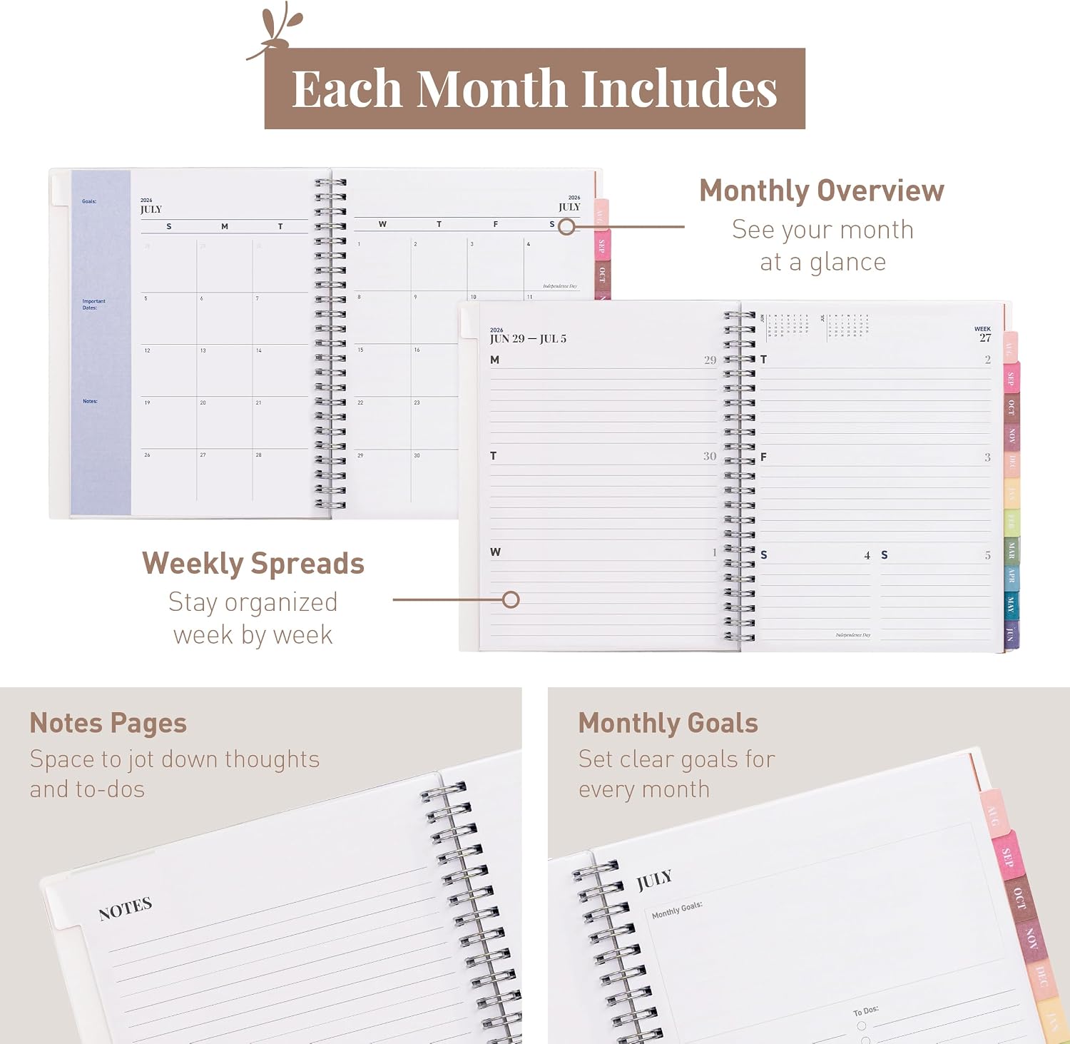 Rileys Academic Planner 2026-2027, Daily, Weekly & Monthly Planner, July 2026 - June 2027, Student Notes Pages, Twin-Wire Binding Weekly Agenda for School & Work (20 x 15 cm, Blue)