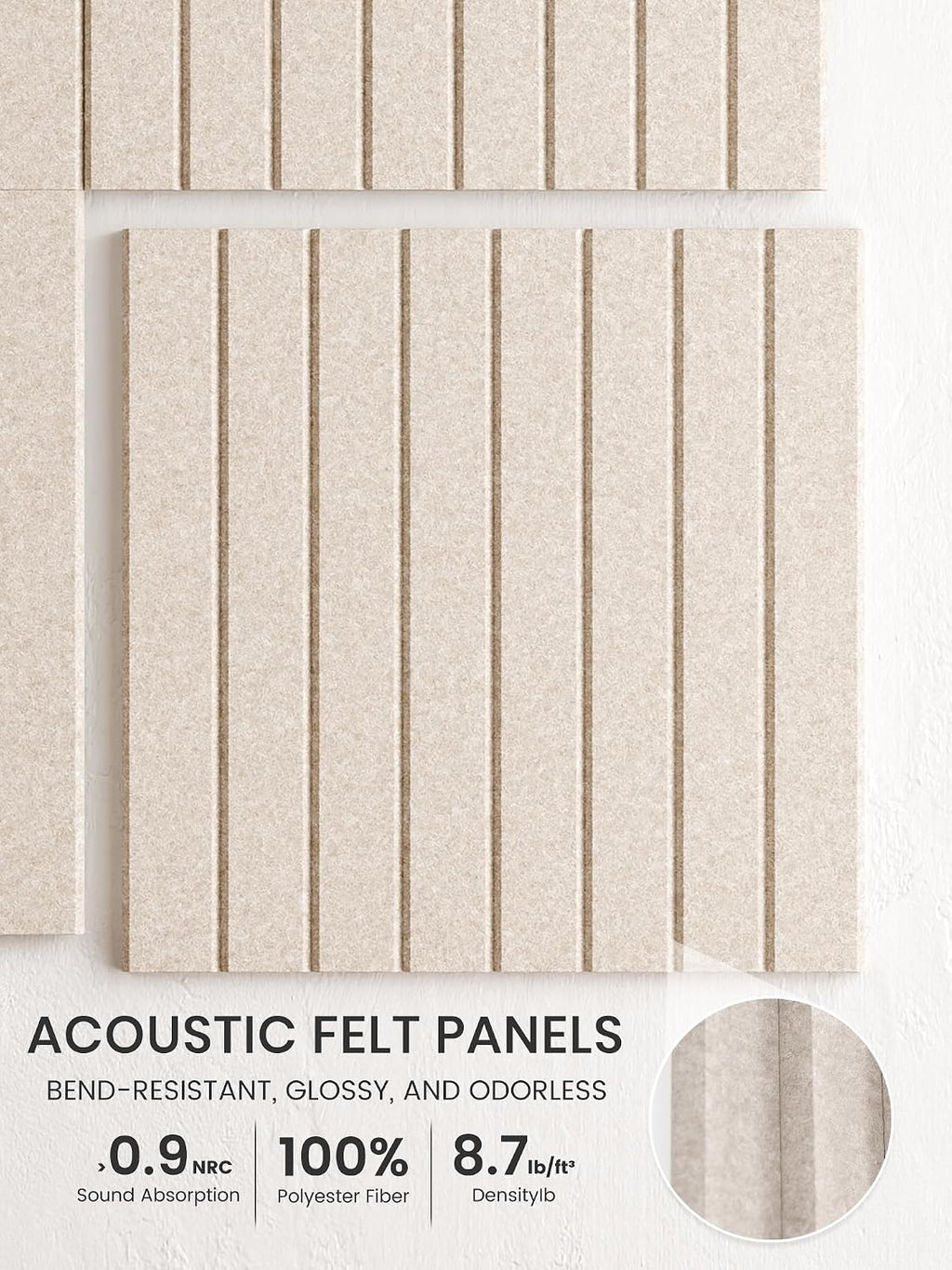 Large Felt Bulletin Board, 36" x 24" Cork Board Alternative, 6-Pack Fine Stripe Felt Wall Tiles with 30 Push Pins and 40 Adhesive Tabs, Ideal for Office, Home & Classroom, Oatmeal