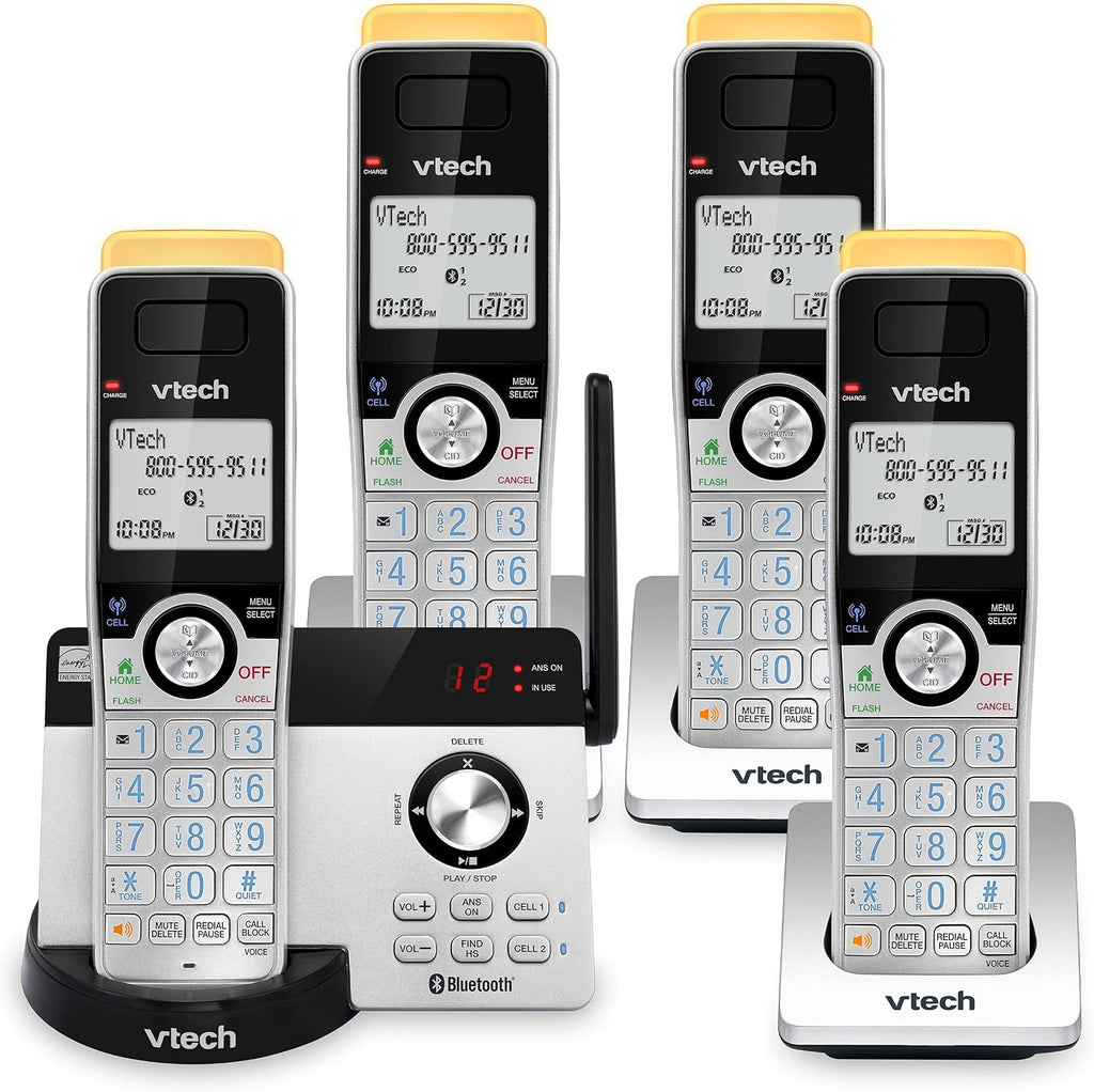 4-Handset Expandable Cordless Phone with Super Long Range, Bluetooth Connect to Cell, Smart Call Blocker and Answering System, IS8121-4 (Silver/Black)