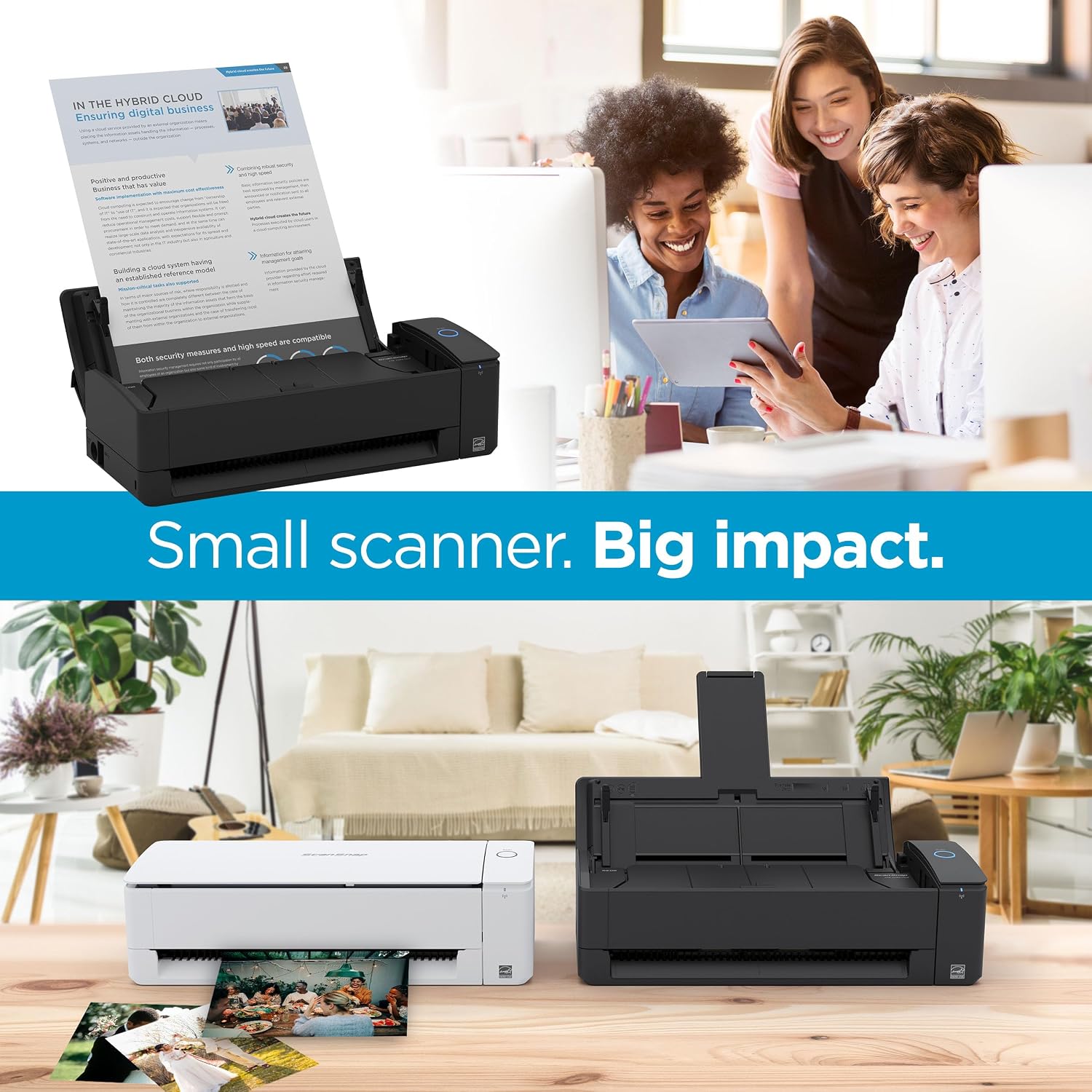 iX1300 Compact Wireless or USB Double-Sided Colour Document, Photo & Receipt Scanner with Auto Document Feeder and Manual Feeder for Mac or PC, Black