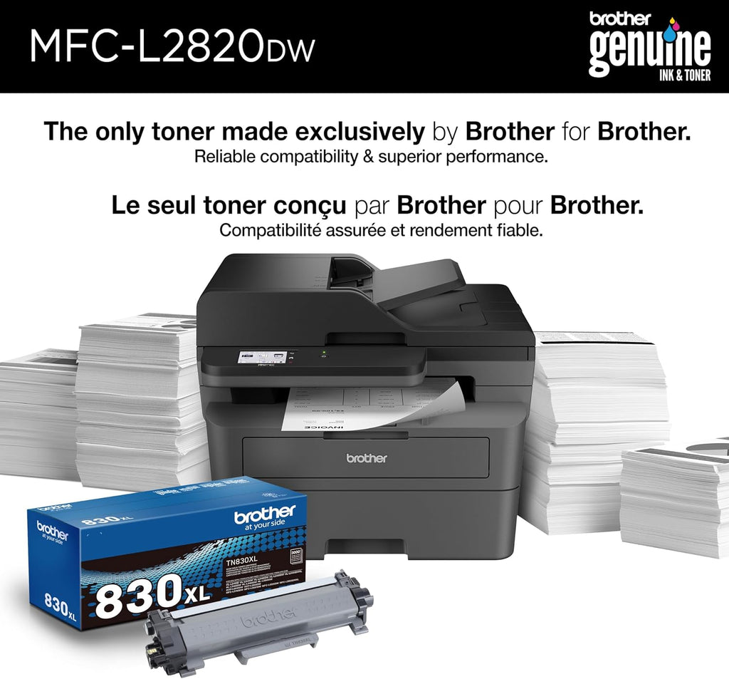 MFC-L2820DW Wireless Compact Monochrome All-in-One Laser Printer with Copy, Scan and Fax, Duplex, Black & White | Includes Refresh Subscription Trial(1), Works with Alexa