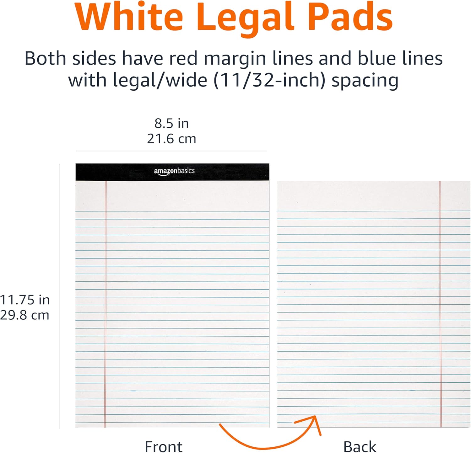 Basics Wide Ruled Lined Writing Note Pads, 8.5 inch x 11.75 inch, White, 12 Count (12 Pack of 50)