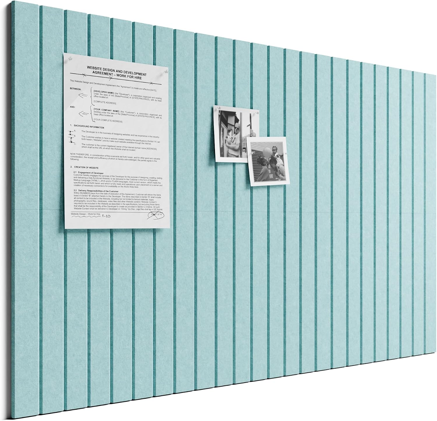 Large Felt Bulletin Board, 36" x 24" Cork Board Alternative, 6-Pack Fine Stripe Felt Wall Tiles with 30 Push Pins and 40 Adhesive Tabs, Ideal for Office, Home & Classroom, Teal Blue