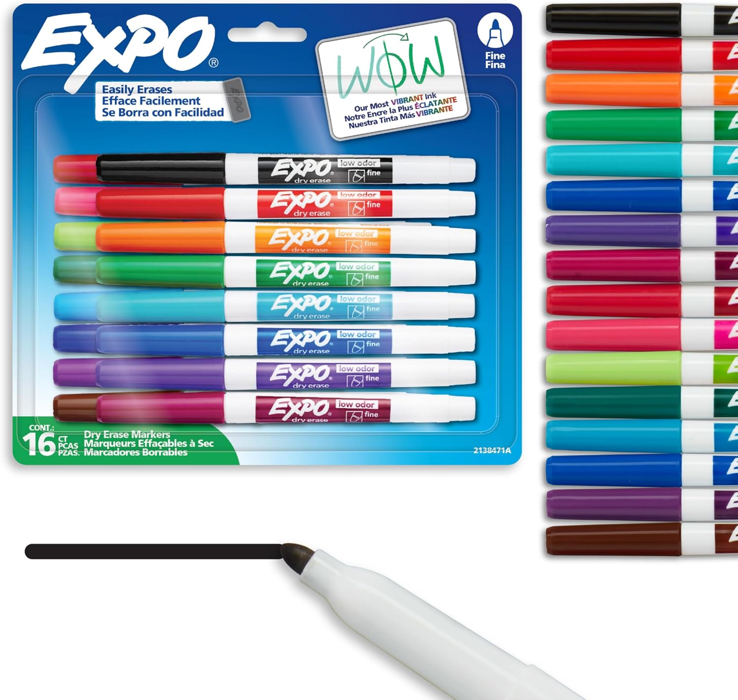 Dry Erase Markers, Whiteboard Markers with Low Odour Ink, Fine Tip, Assorted Vibrant Colours, 16 Count