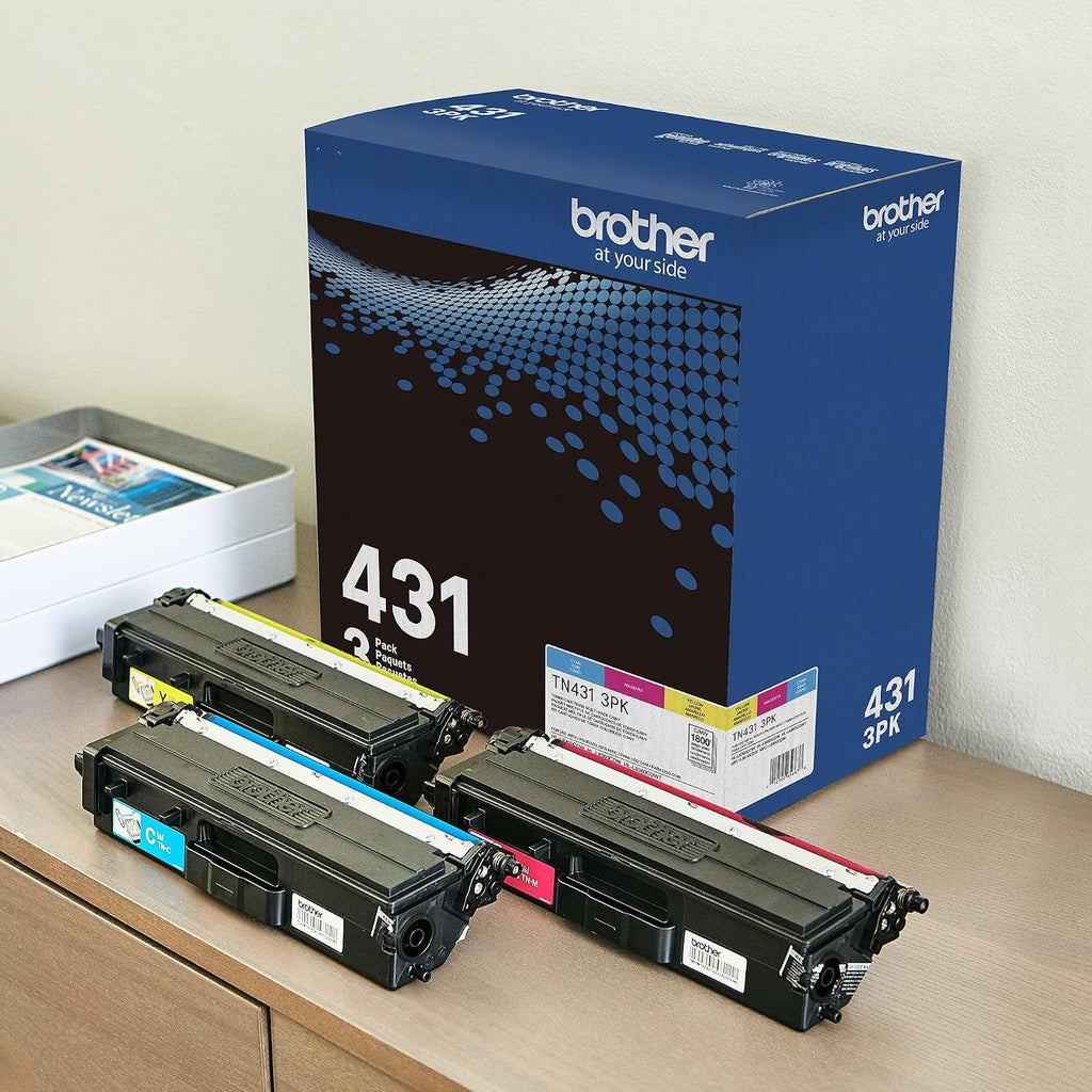 Original TN431 3PK Standard Yield Colour Toner Cartridge Value Pack (3), Toner Replacement cartridges, Cyan/Magenta/Yellow, for Laser Printers HL-L8360CDW, MFC-L8610CDW, and More