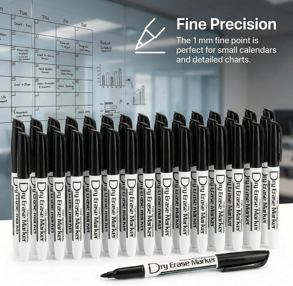 Black Dry Erase Markers Bulk Pack of 60 Low Odor Fine Tip Whiteboard Pens for Whiteboard Dry Erase Calendar