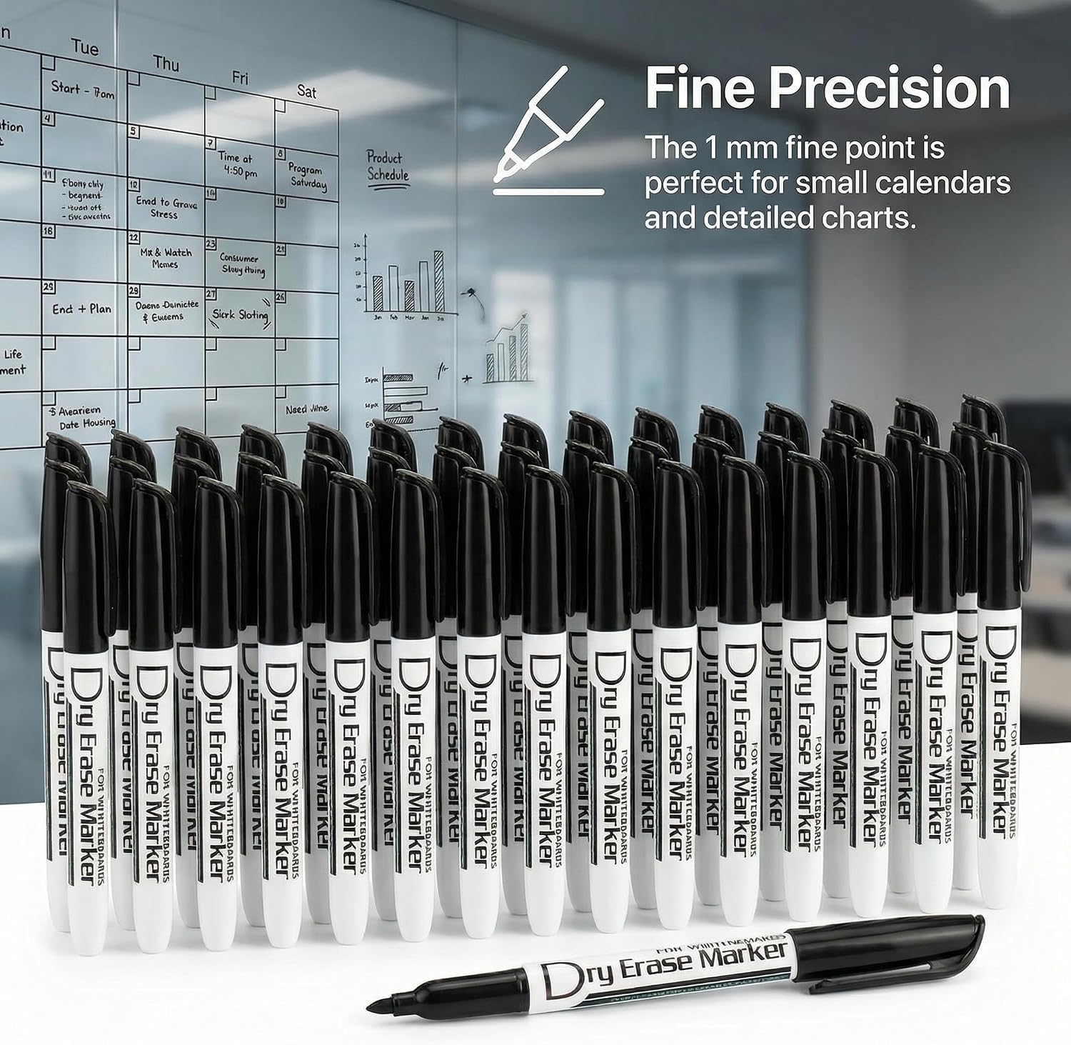 Black Dry Erase Markers Bulk Pack of 60 Low Odor Fine Tip Whiteboard Pens for Whiteboard Dry Erase Calendar