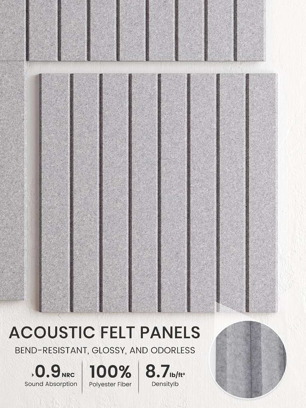 Large Felt Bulletin Board, Cork Board Alternative, Felt Wall Tiles with 30 Push Pins and Adhesive Tabs, Ideal for Office, Home & Classroom Decor, 6-Pack Fine Stripe-Soft Gray