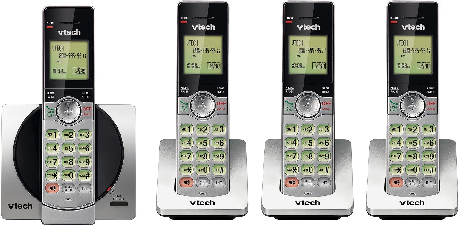 DECT 6.0 Four Handset Cordless Phones with Caller ID, Backlit Keypads and Screens, Full Duplex Handset Speakerphones, Call Block, (Non ITAD Version) Silver/Black - CS6919-4