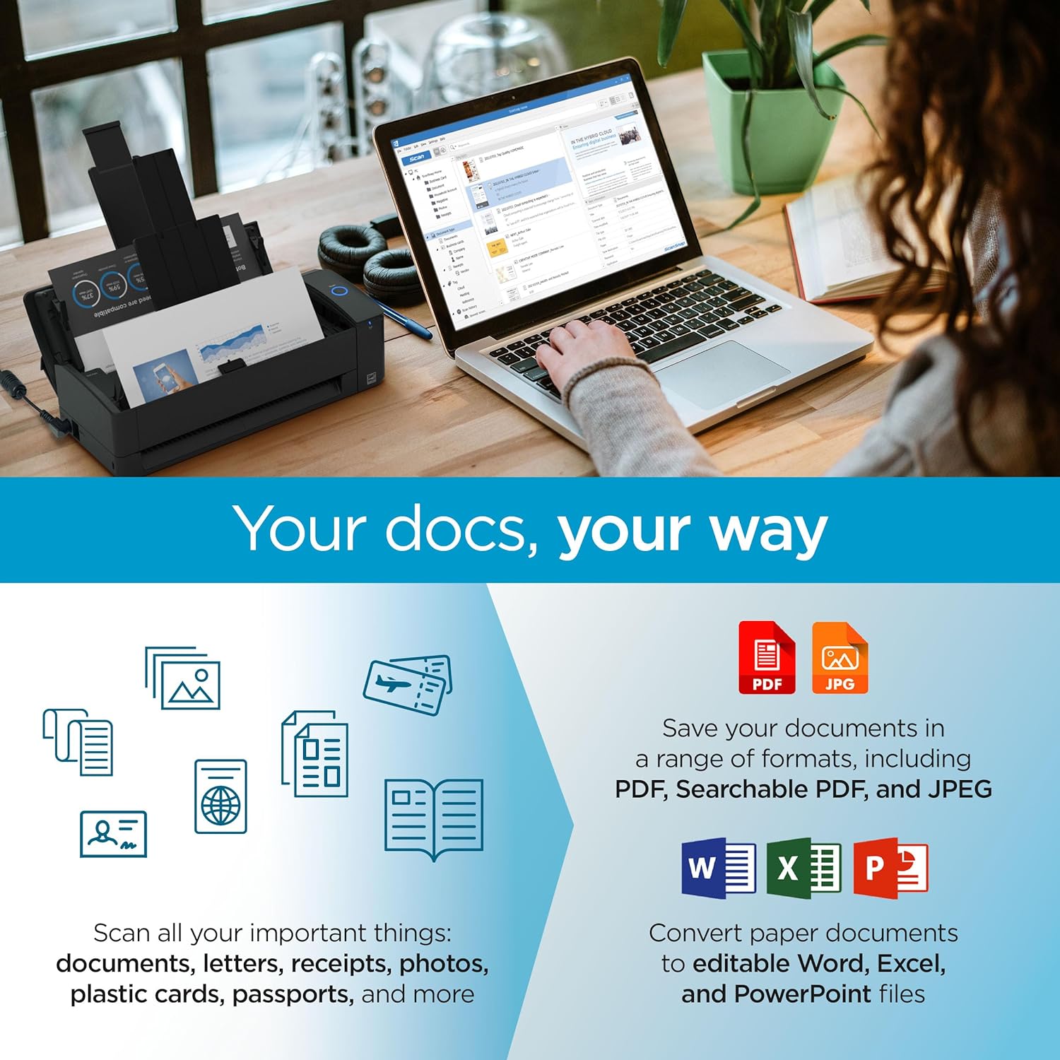 iX1300 Compact Wireless or USB Double-Sided Colour Document, Photo & Receipt Scanner with Auto Document Feeder and Manual Feeder for Mac or PC, White
