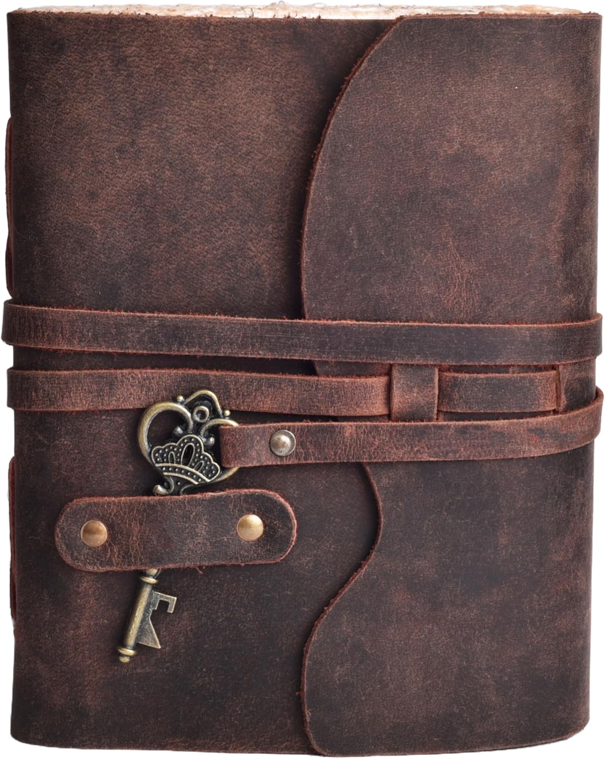 Vintage Leather Journal – 200 Handmade Vintage Watercolor Deckle Edge Paper – Leather bound Journal For Women Men – Key Lock Closure - Book of Shadows - 13X8 inches - Fuchsia