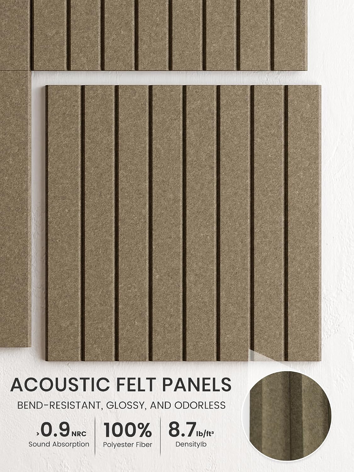 Large Felt Bulletin Board, 36" x 24" Cork Board Alternative, 6-Pack Fine Stripe Felt Wall Tiles with 30 Push Pins and 40 Adhesive Tabs, Ideal for Office, Home & Classroom, Earth Brown