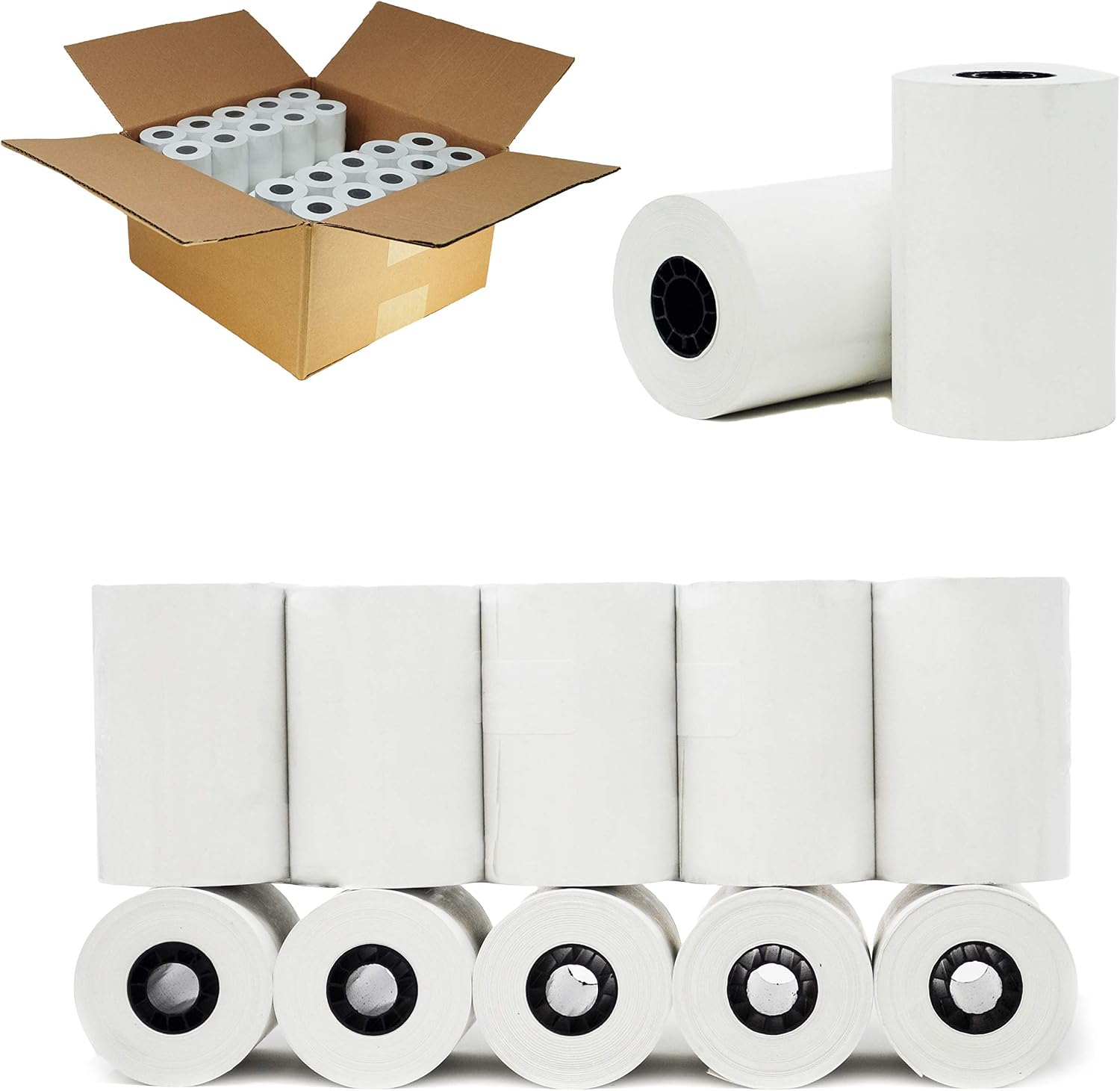 3-1/8" (80mm) 3.125" WIDTH 119' 50 Rolls in a Case 7/16" CORE BPA Free Thermal Paper Rolls Made In USA from .