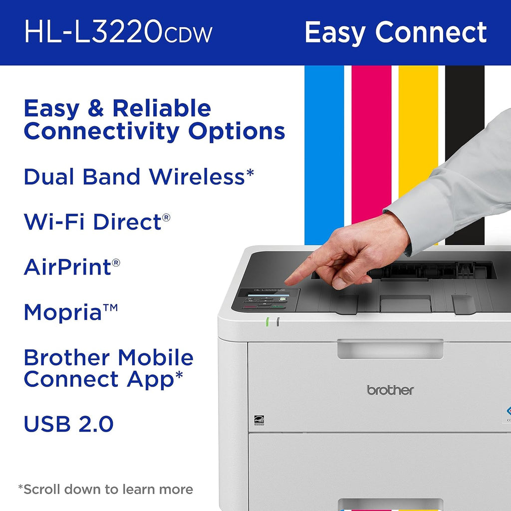 Color Laser Printer with Wireless Printing Fast 19 PPM Output, Duplex Feature, Mobile Device Compatible, 250-Sheet Paper Tray for Professional Home Office Printing (HL-L3220CDW)