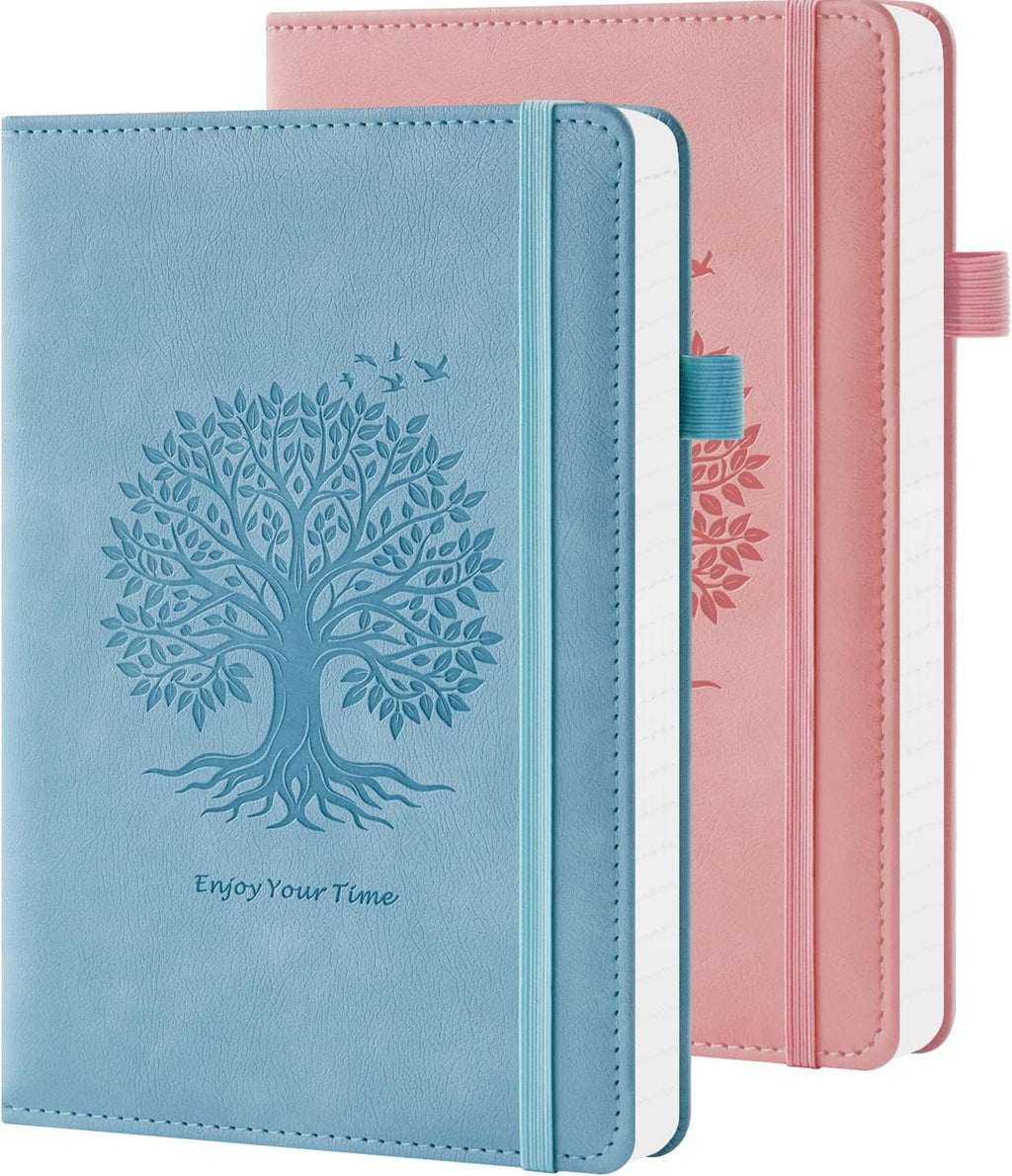 Lined Journal Notebook for Women Men, 2 Pack, 160 Pages per Pack, A5 (5.7'' x 8.4") Hardcover Journaling Notebook College Ruled for Writing Work, School Office Supplies, Pink & Blue, 100GSM Paper