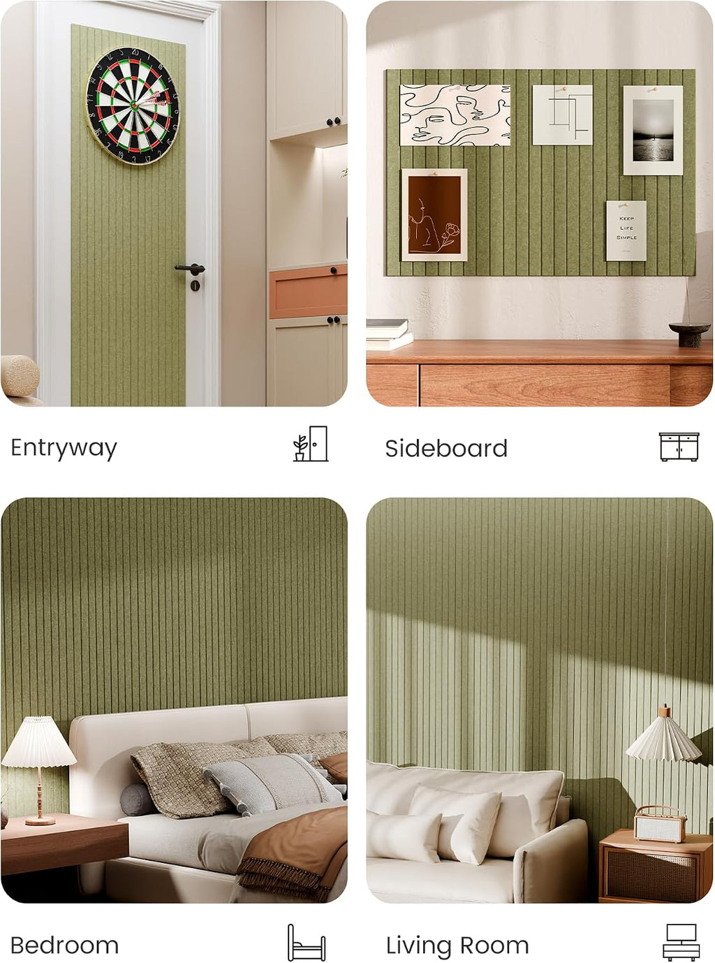 Large Felt Bulletin Board 48" x 36" Cork Board Alternative - 6 Pack with 40 Safe Removable Adhesive Tabs, Cork Boards for Walls Cork Board for Home Office Classroom Pin Board (Olive Green)