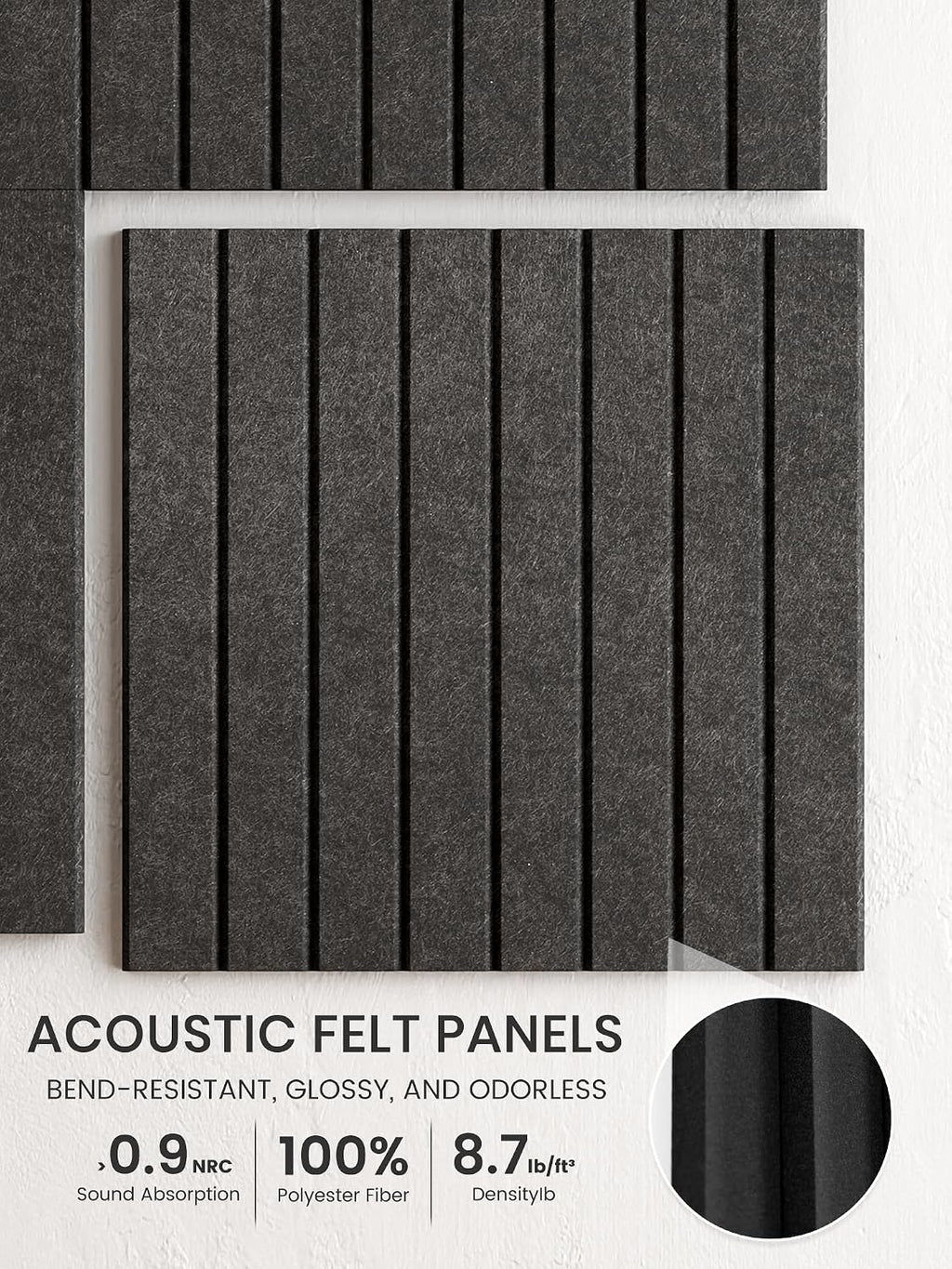 Large Cork Board Alternative - Slat Wall Paneling, Felt Bulletin Board Tiles for Office Decor, Push pin Board Office Wall Organizer -8 Vertical Stripes-6-Pack-Charcoal Gray