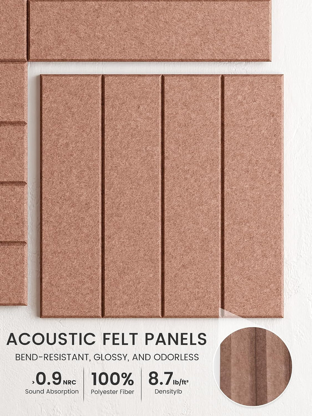 Large Felt Bulletin Board, Cork Board Alternative, Felt Wall Tiles with 30 Push Pins and Adhesive Tabs, Ideal for Office, Home & Classroom Decor, 12-Pack Bold Stripe-Terracotta