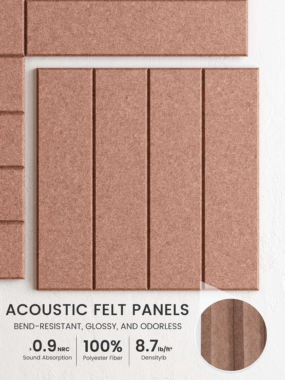 Large Felt Bulletin Board, Cork Board Alternative, Felt Wall Tiles with 30 Push Pins and Adhesive Tabs, Ideal for Office, Home & Classroom Decor, 12-Pack Bold Stripe-Terracotta