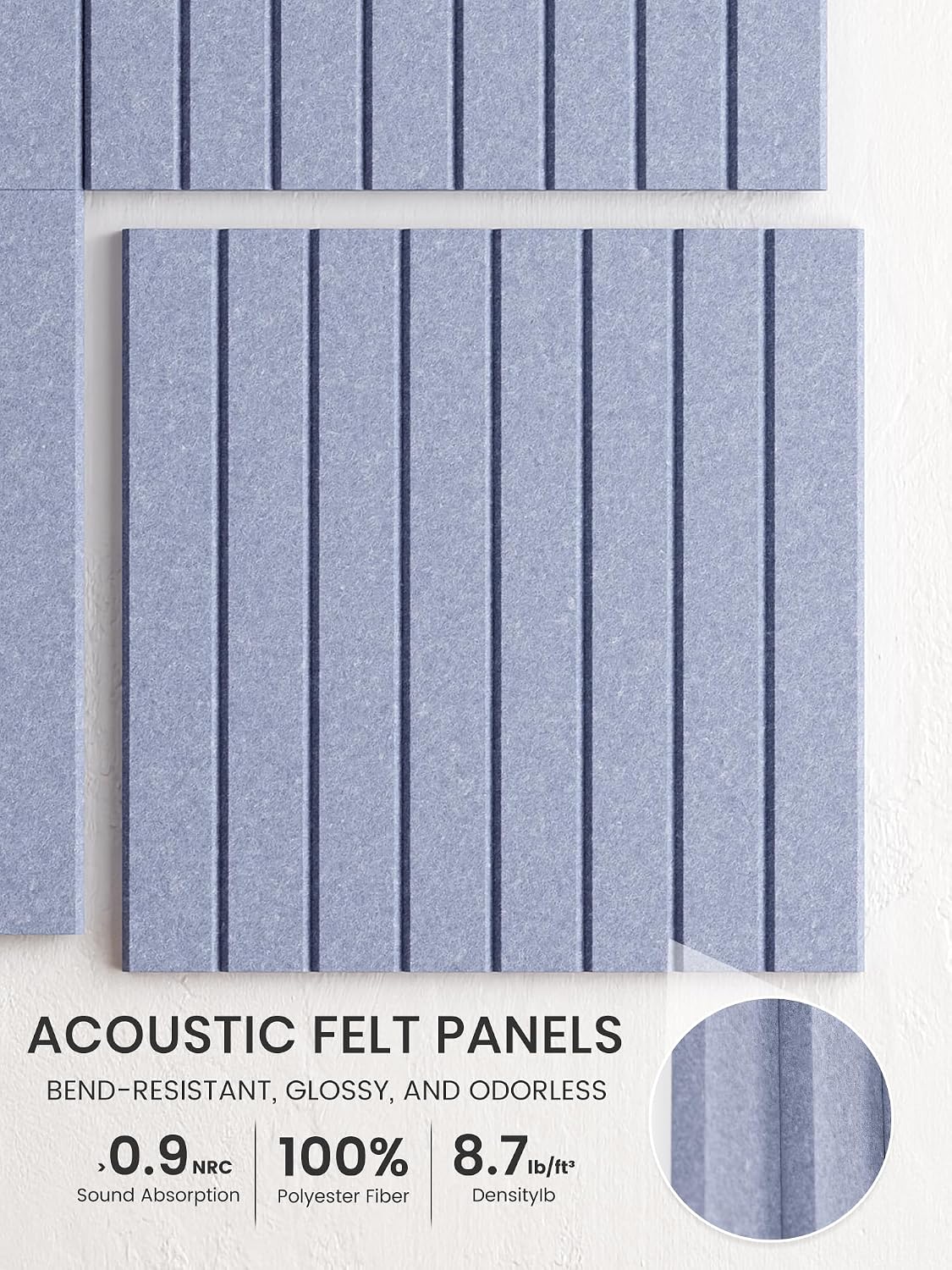 Large Cork Board Alternative-36 x24 Felt Bulletin Board Tiles, with 30 Pushpins, 40 Adhesive Tabs, 6-Pack Slat Wall Paneling, Cork Boards for Office Push Pin Board Felt Board-Soft Periwinkle