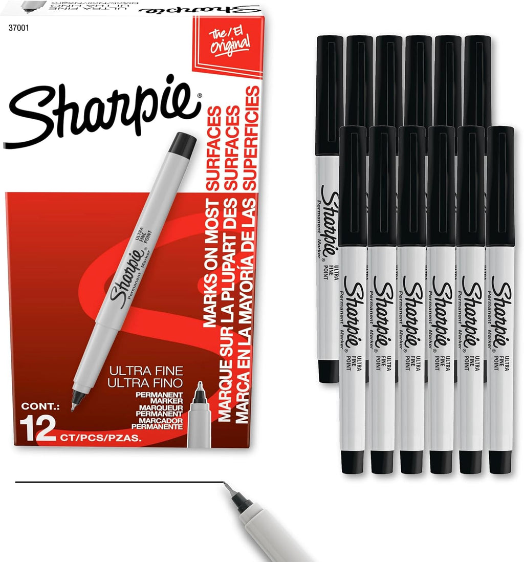Permanent Markers, Ultra Fine Point, Black, 12 Count