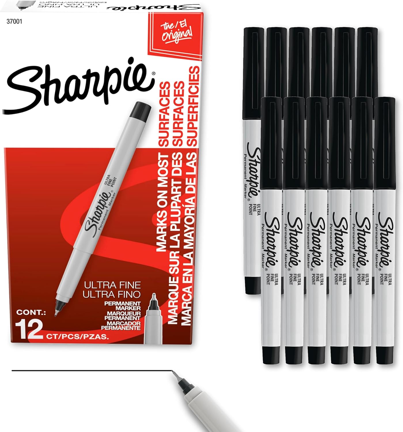 Permanent Markers, Ultra Fine Point, Black, 12 Count