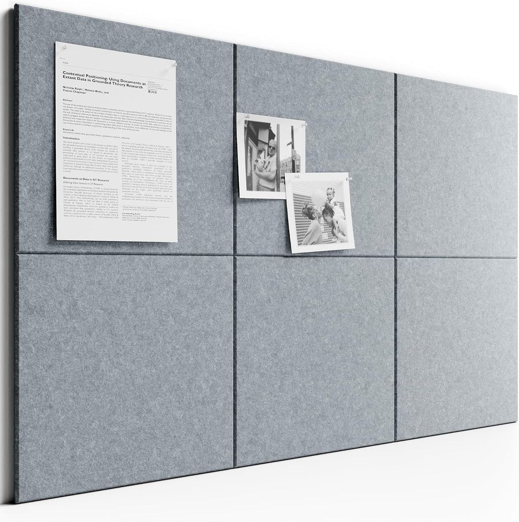 Large Felt Bulletin Board, 36" x 24" Cork Board Alternative, 6-Pack Solid Felt Wall Tiles with 30 Push Pins and 40 Adhesive Tabs, Ideal for Office, Home & Classroom, Blue Gray
