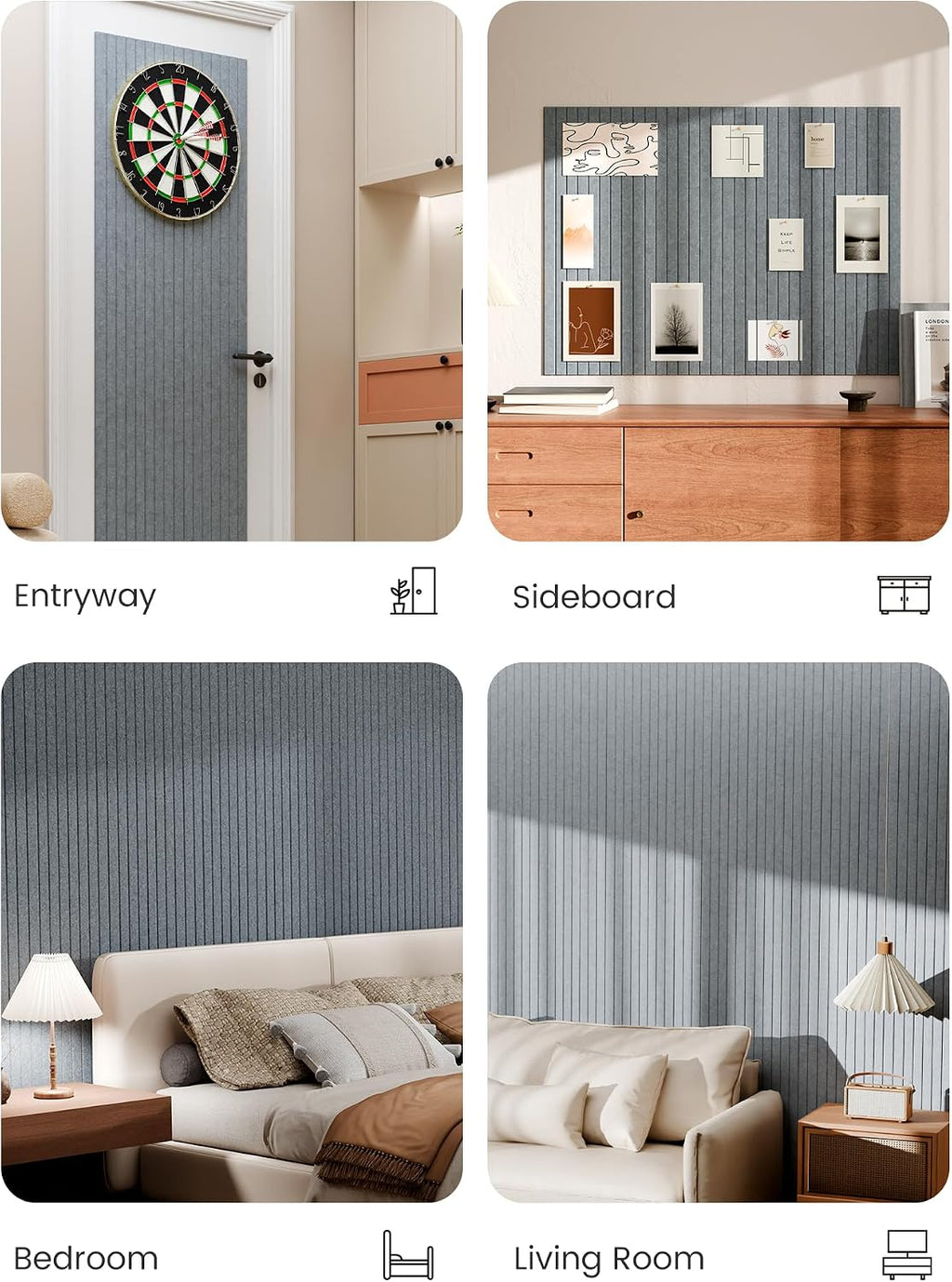 Large Felt Bulletin Board, 48" x 36" Cork Board Alternative, 12-Pack Fine Stripe Felt Wall Tiles with 30 Push Pins and 70 Adhesive Tabs, Ideal for Office, Home & Classroom, Blue Gray