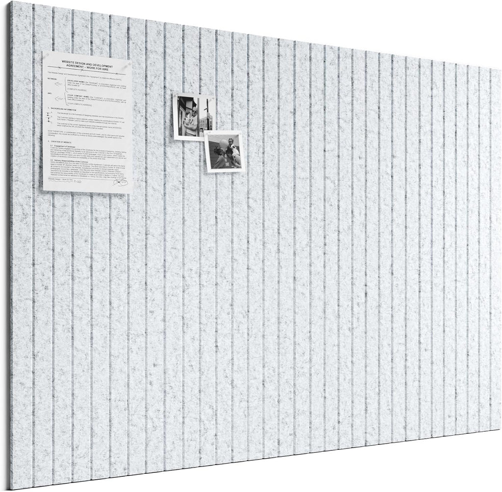 Large Felt Bulletin Board, 48" x 36" Cork Board Alternative, 12-Pack Fine Stripe Felt Wall Tiles with 30 Push Pins and 70 Adhesive Tabs, Ideal for Office, Home & Classroom, Light Gray