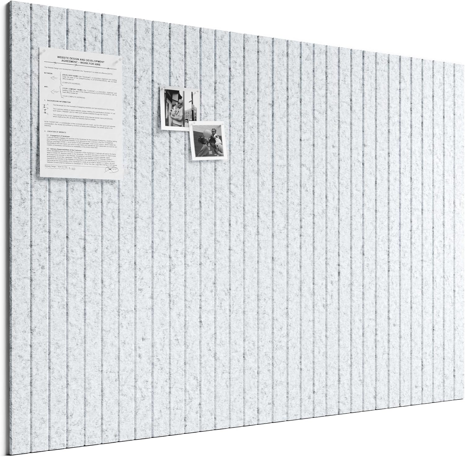 Large Felt Bulletin Board, 48" x 36" Cork Board Alternative, 12-Pack Fine Stripe Felt Wall Tiles with 30 Push Pins and 70 Adhesive Tabs, Ideal for Office, Home & Classroom, Light Gray