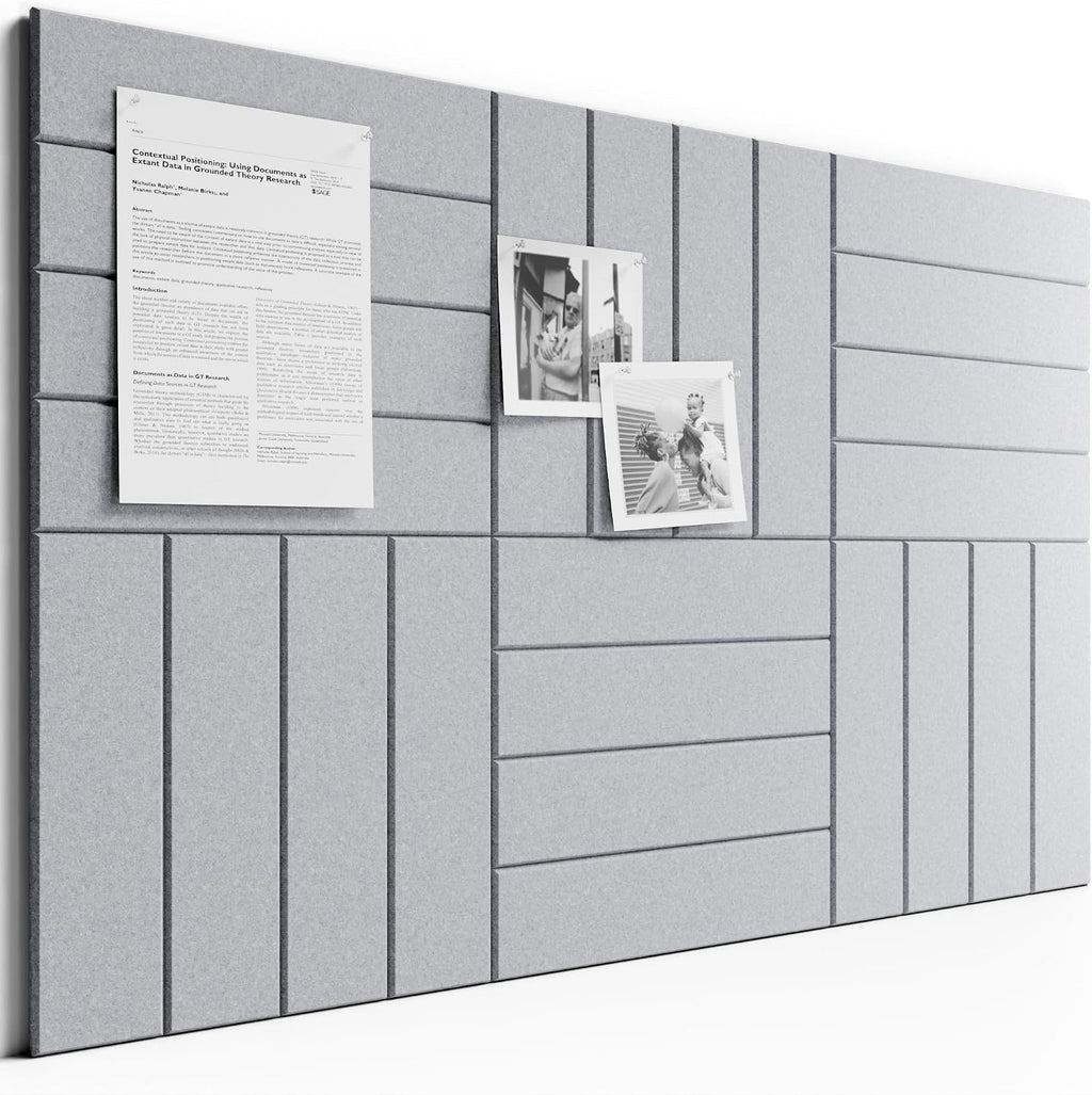 Large Felt Bulletin Board, 36" x 24" Cork Board Alternative, 6-Pack Bold Stripe Felt Wall Tiles with 30 Push Pins and 40 Adhesive Tabs, Ideal for Office, Home & Classroom, Soft Gray