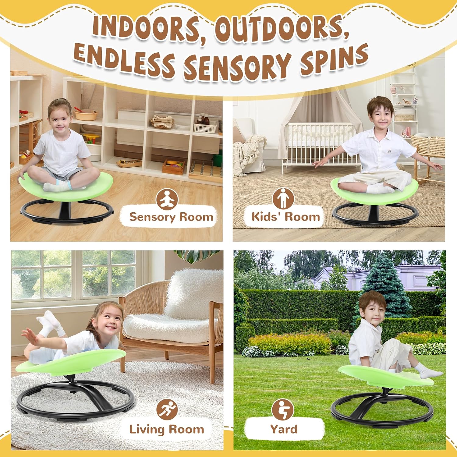 Spinning Chair for Autistic Kids (Ages 3-18), Autism Sensory Toy Gift | 220LBS Capacity Sensory Swivel Seat for ADHD Kids, Autism Sensory Products, Calming Gift Improve Focus & Body Balance (Green)