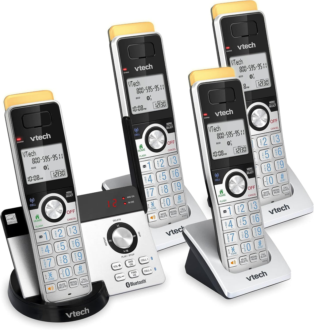 4-Handset Expandable Cordless Phone with Super Long Range, Bluetooth Connect to Cell, Smart Call Blocker and Answering System, IS8121-4 (Silver/Black)