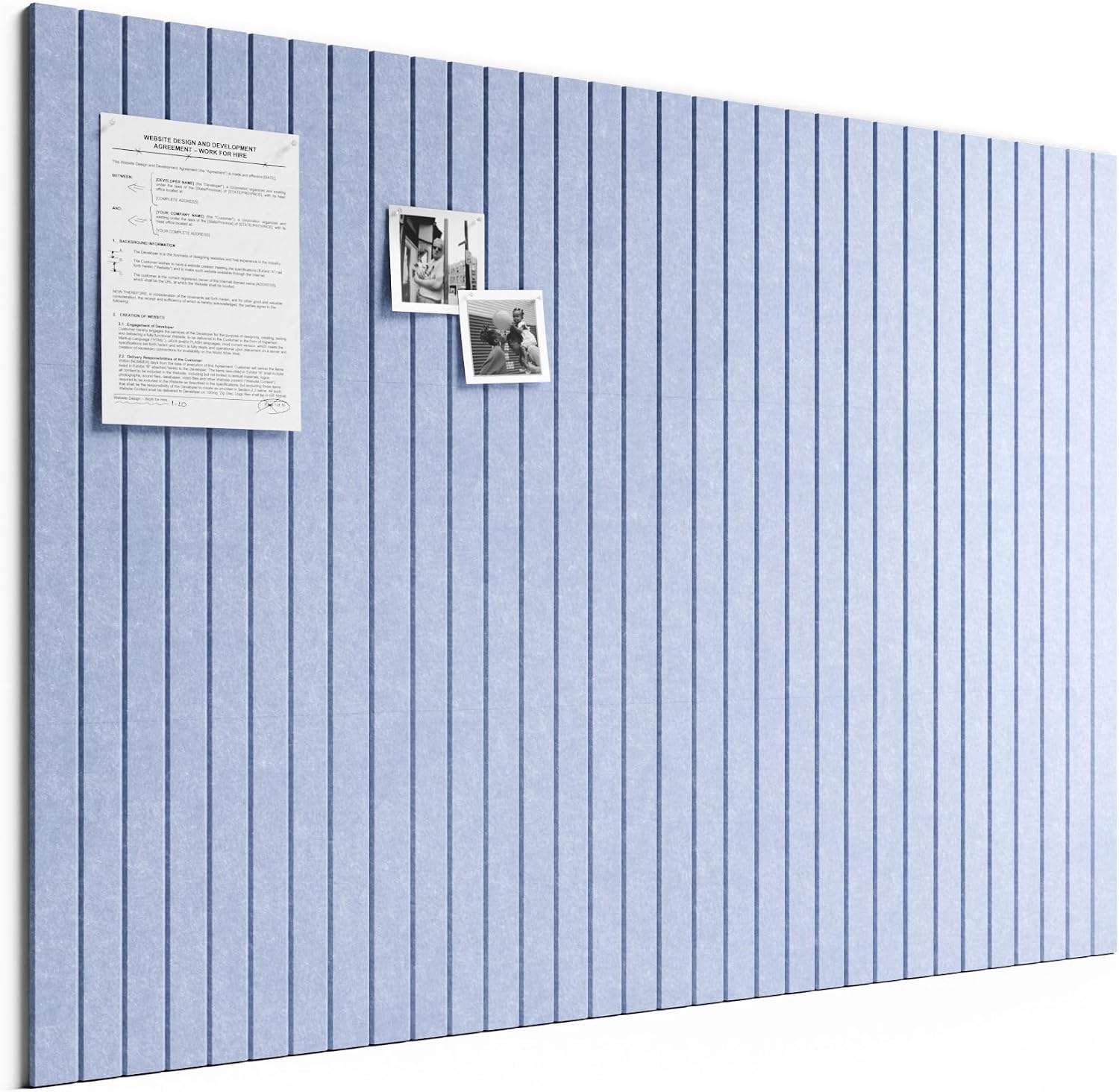 Large Felt Bulletin Board, 48" x 36" Cork Board Alternative, 12-Pack Fine Stripe Felt Wall Tiles with 30 Push Pins and 70 Adhesive Tabs, Ideal for Office, Home & Classroom, Soft Periwinkle