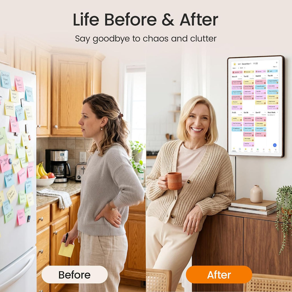 21.5" Digital Calendar for 2026, 1080P Full HD Interactive Touchscreen Family Planner, Electronic Wall Calendar for Family Schedules, Chore Chart & Meal Planning, Wall Mount or Desk Stand (21.5 Inch Rounded Chestnut)