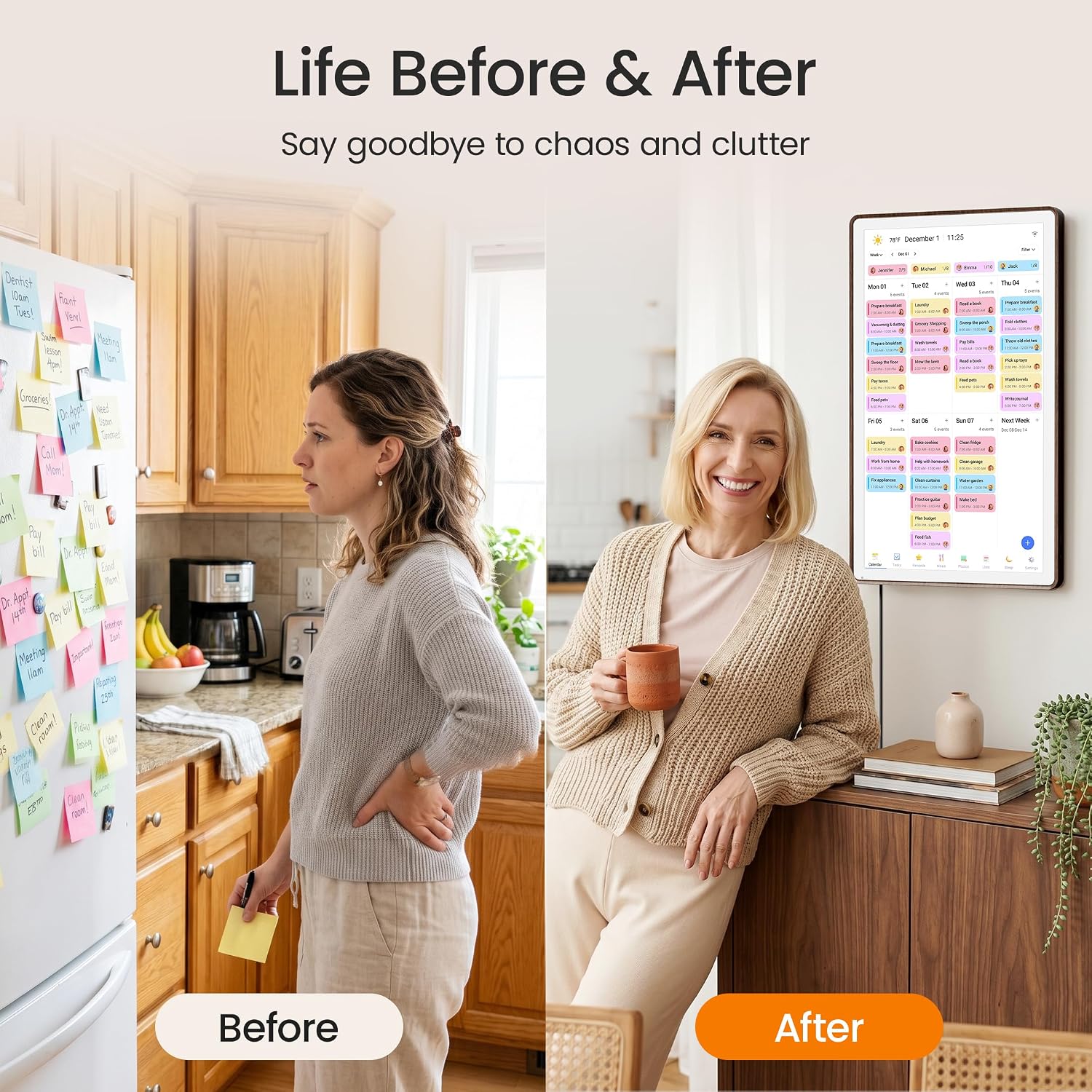 21.5" Digital Calendar for 2026, 1080P Full HD Interactive Touchscreen Family Planner, Electronic Wall Calendar for Family Schedules, Chore Chart & Meal Planning, Wall Mount or Desk Stand (21.5 Inch Rounded Chestnut)