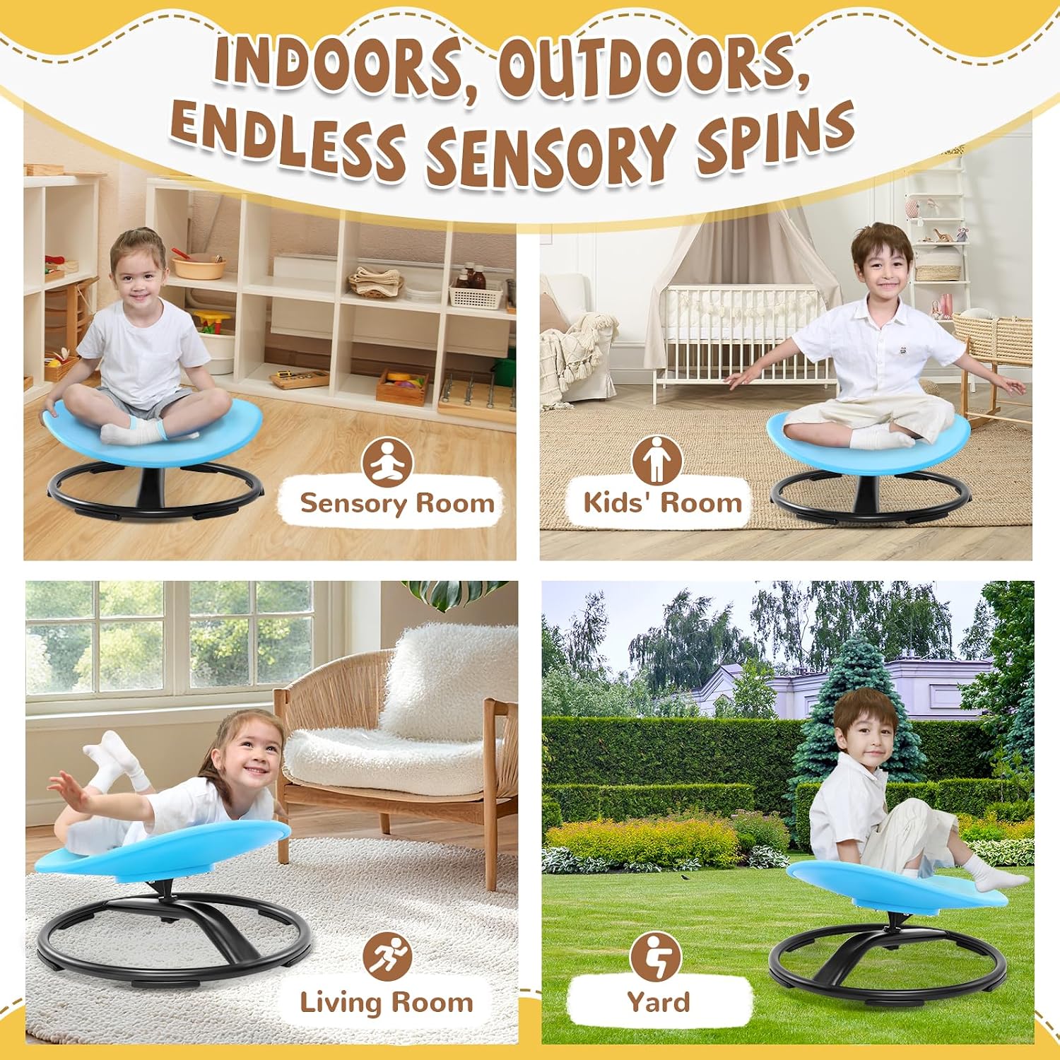 Spinning Chair for Autistic Kids (Ages 3-18), Autism Sensory Toy Gift | 220LBS Capacity Sensory Swivel Seat for ADHD Kids, Autism Sensory Products, Calming Gift Improve Focus & Body Balance (Blue)