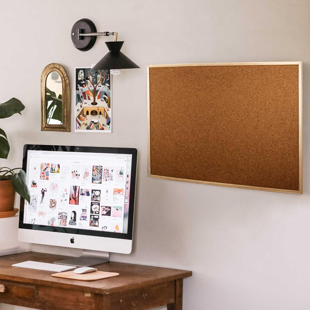Large Cork Bulletin Board with Wooden Frame Bulk, 36 x 24 inches, 6 Pieces, Beige