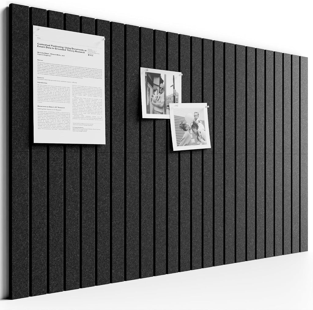 Large Cork Board Alternative - Slat Wall Paneling, Felt Bulletin Board Tiles for Office Decor, Push pin Board Office Wall Organizer -8 Vertical Stripes-6-Pack-Charcoal Gray