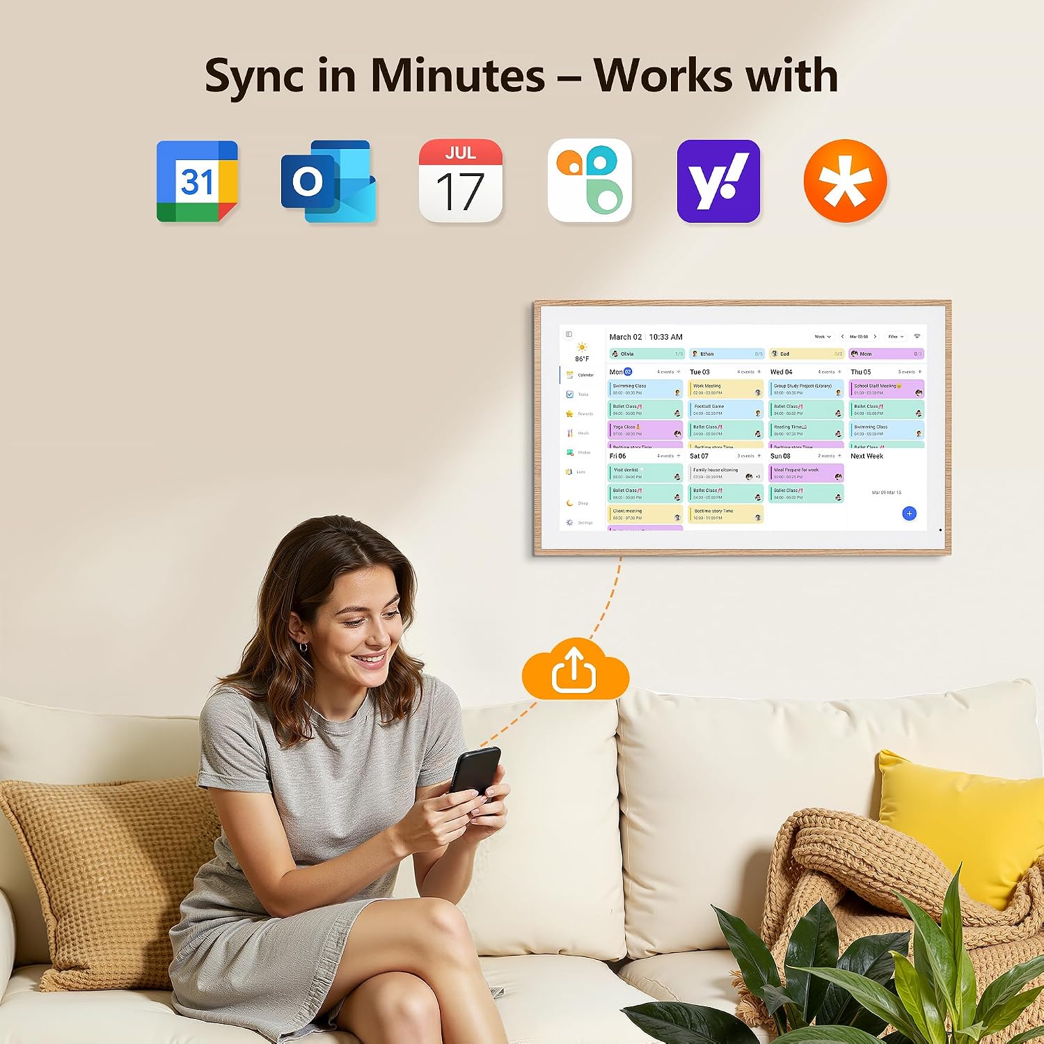 Digital Calendar, 15.6 Inch Wall Planner Electronic Calendar & Chore Chart, Smart Touchscreen Interactive Display for Family Schedules, Great for Organizing Your Routines, Wall & Desk Mountable (Teak Wood, 15.6 Inch)