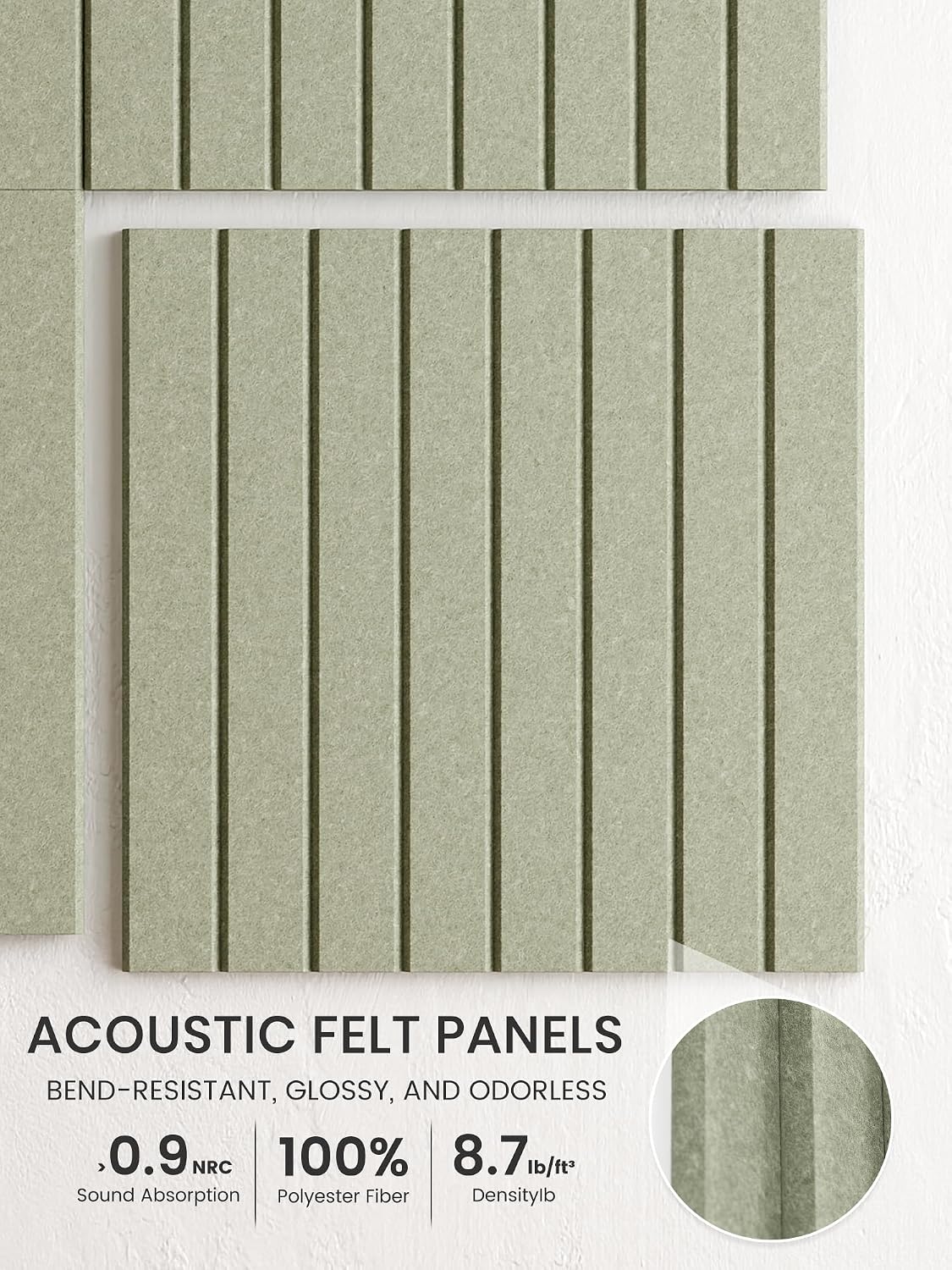 Large Cork Board Alternative - Slat Wall Paneling, Felt Bulletin Board Tiles for Office Decor, Push pin Board Office Wall Organizer -8 Vertical Stripes-6-Pack-Sage