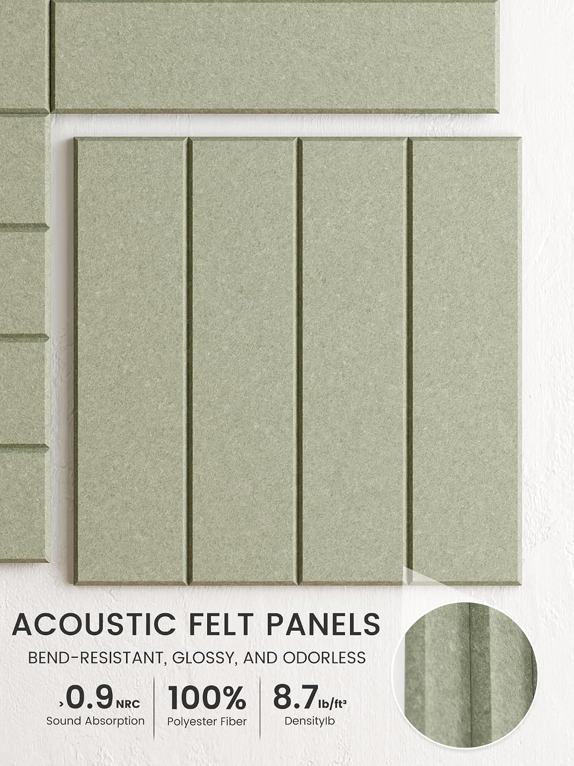 Large Felt Bulletin Board, 48" x 36" Cork Board Alternative, 12-Pack Bold Stripe Felt Wall Tiles with 30 Push Pins and 70 Adhesive Tabs, Ideal for Office, Home & Classroom, Sage