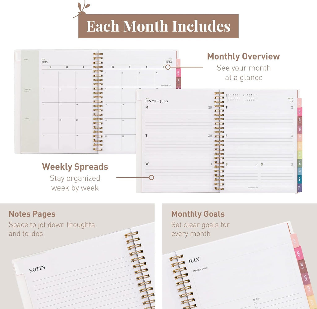 Rileys Academic Planner 2026-2027, Daily, Weekly & Monthly Planner, July 2026 - June 2027, Student Notes Pages, Twin-Wire Binding Weekly Agenda for School & Work (20 x 15 cm, Green)