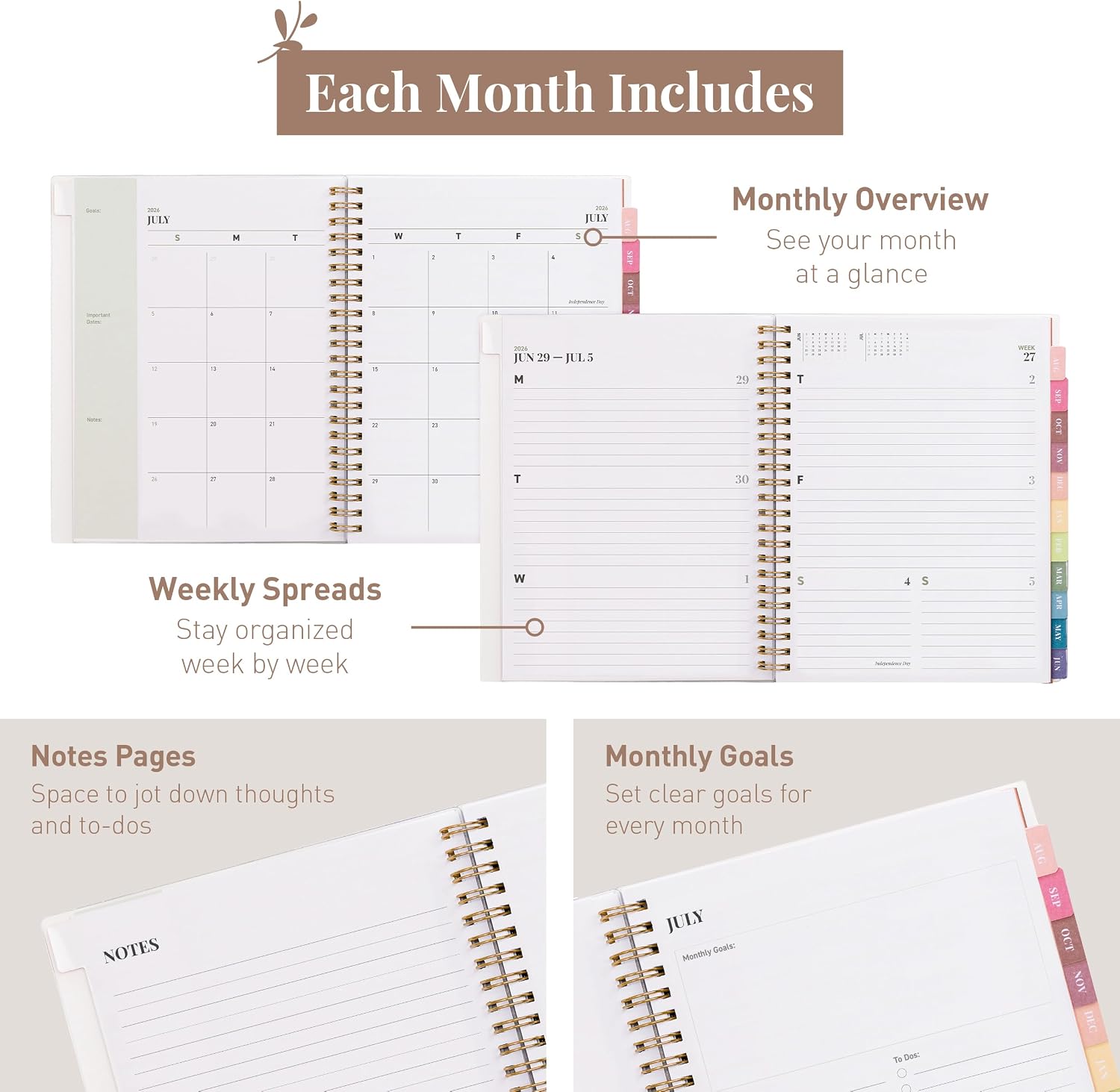 Rileys Academic Planner 2026-2027, Daily, Weekly & Monthly Planner, July 2026 - June 2027, Student Notes Pages, Twin-Wire Binding Weekly Agenda for School & Work (20 x 15 cm, Green)