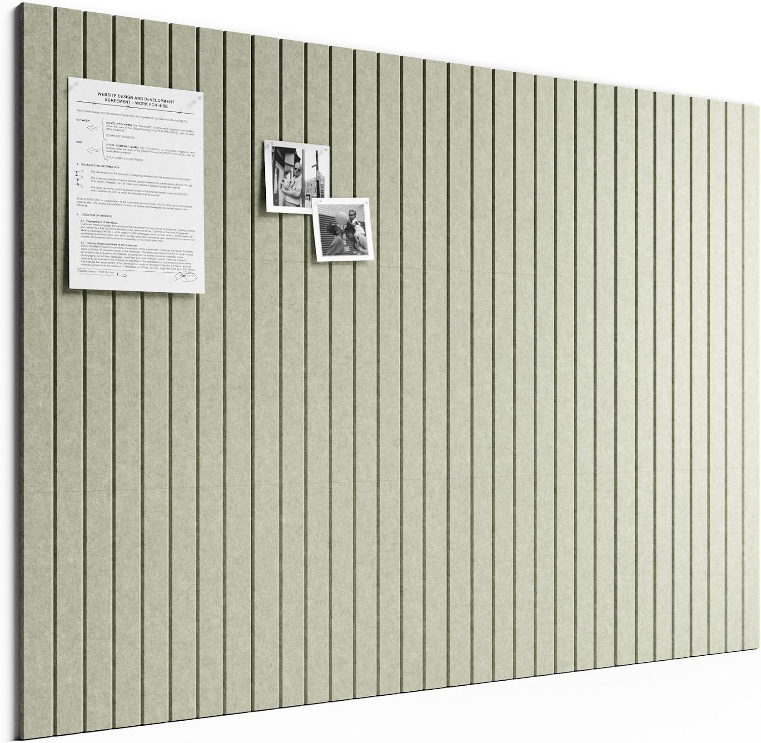 Large Cork Board Alternative - Slat Wall Paneling, Felt Bulletin Board Tiles for Office Decor, Push pin Board Office Wall Organizer -8 Vertical Stripes-12-Pack-Sage